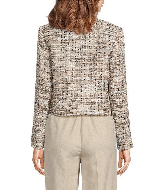 Donna Karan Tweed Round Neck Open Front Jacket Product Image