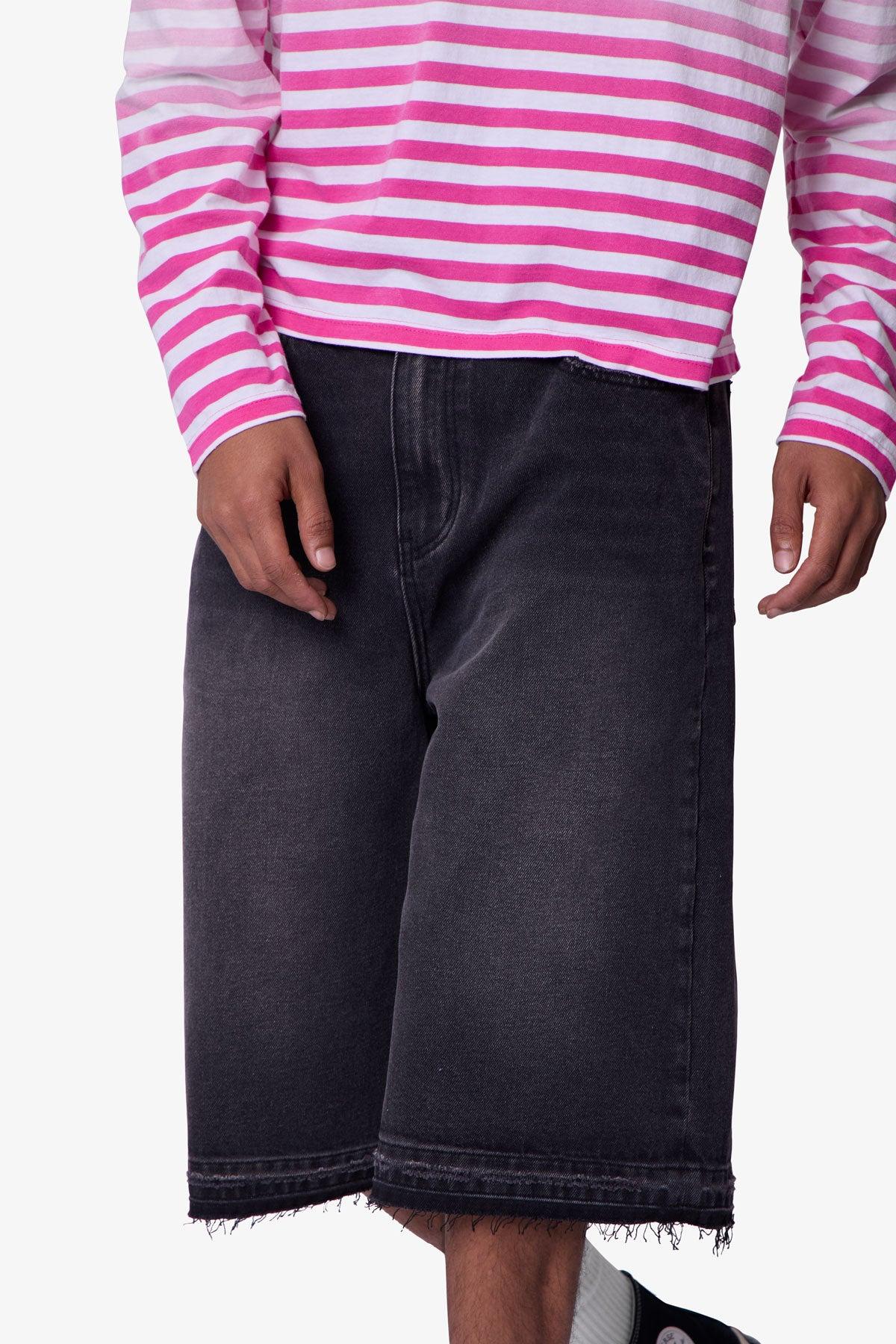 Ultra Baggy Raw Hem Denim Shorts - Washed Black Product Image