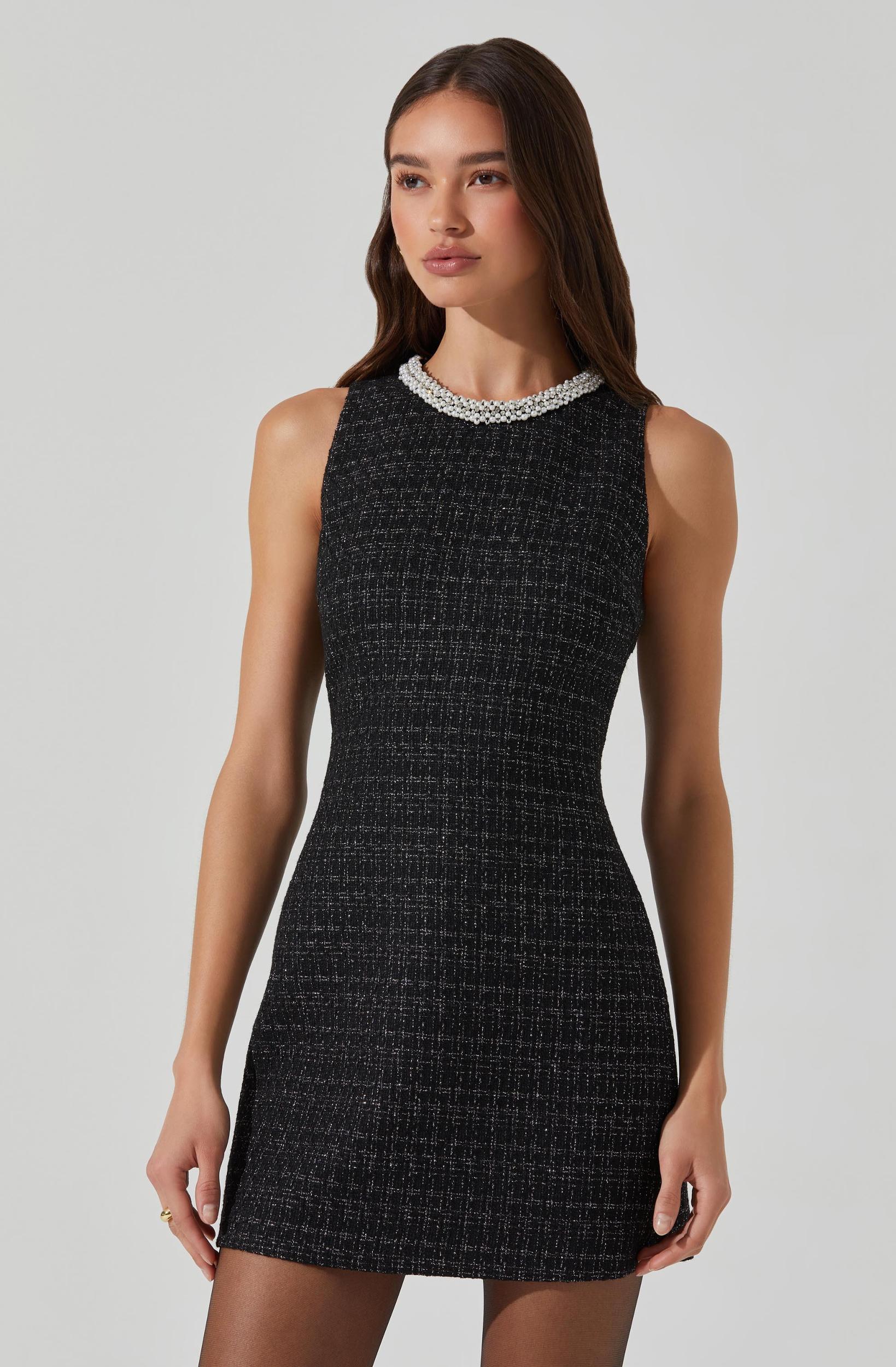 Althea Tweed Pearl Collar Mini Dress Product Image