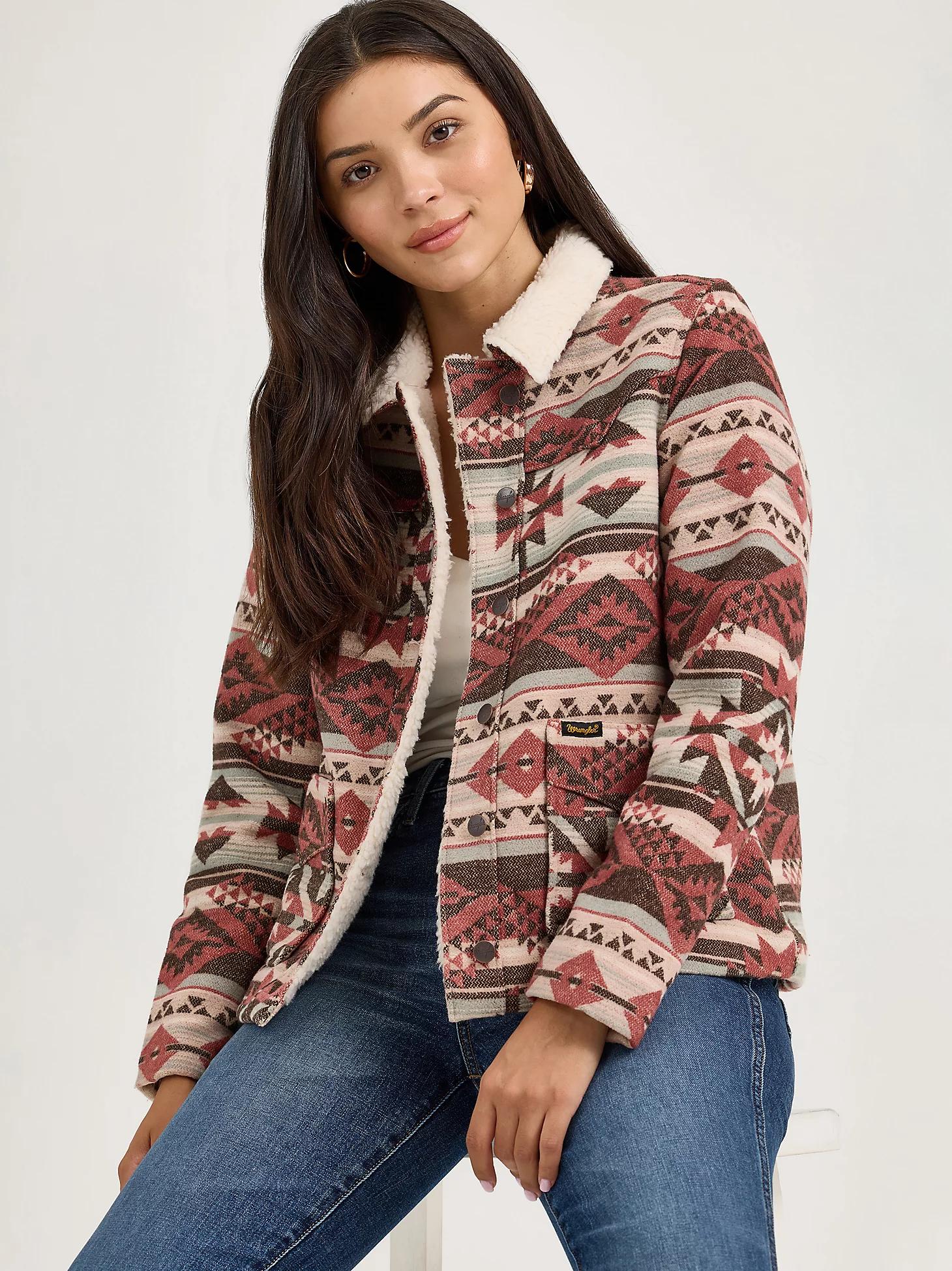 Women's Wrangler® Sherpa Lined Jacquard Barn Jacket | Women's JACKETS & OUTERWEAR | Wrangler® Product Image