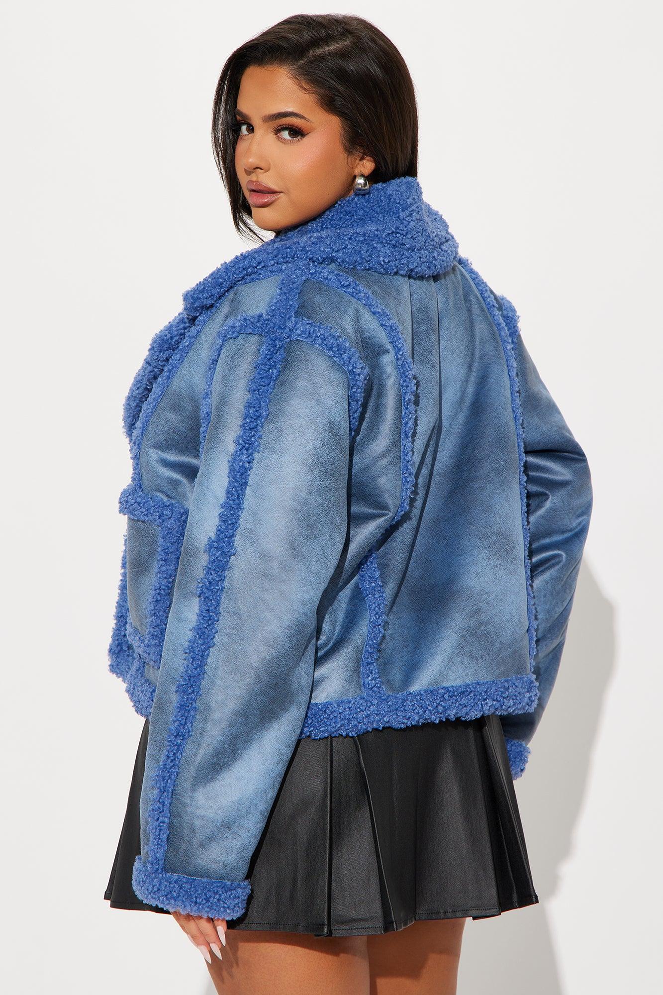 Come My Way Shearling Coat - Blue Product Image