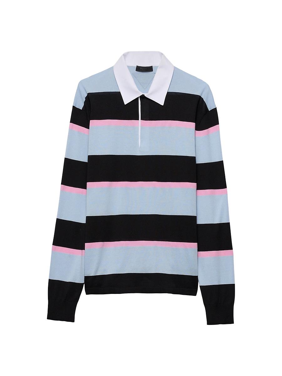 Mens Striped Silk and Cotton Polo Shirt Product Image