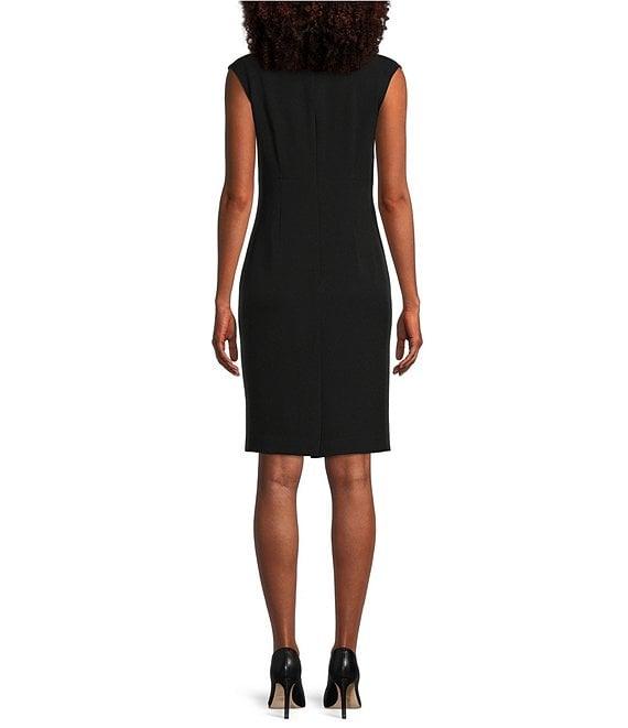 Kasper Petite Size Stretch Crepe V-Neck Sleeveless Sheath Dress Product Image