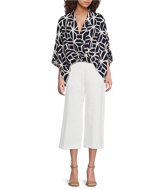Trina Turk Concourse Printed Georgette Surplice Neck Short Dolman Sleeve Top Product Image
