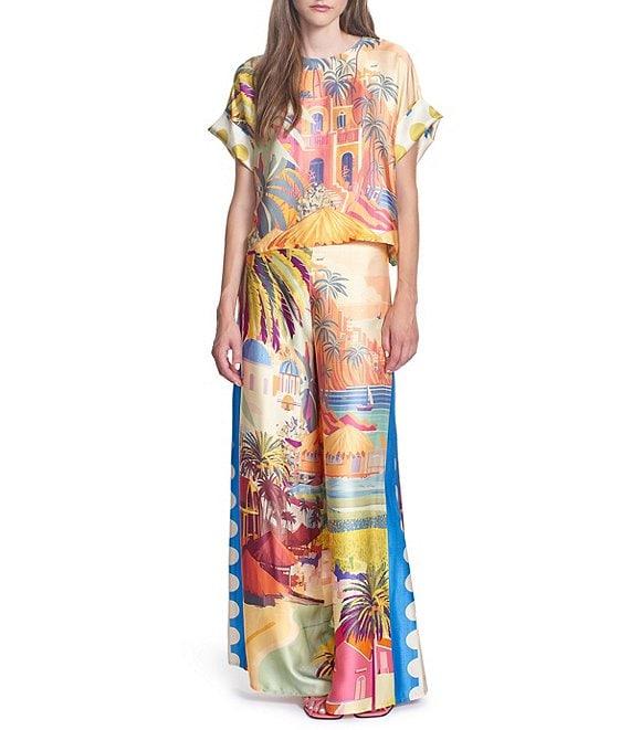 COREY LYNN CALTER Printed Satin Flat Front Palazzo Pants Product Image