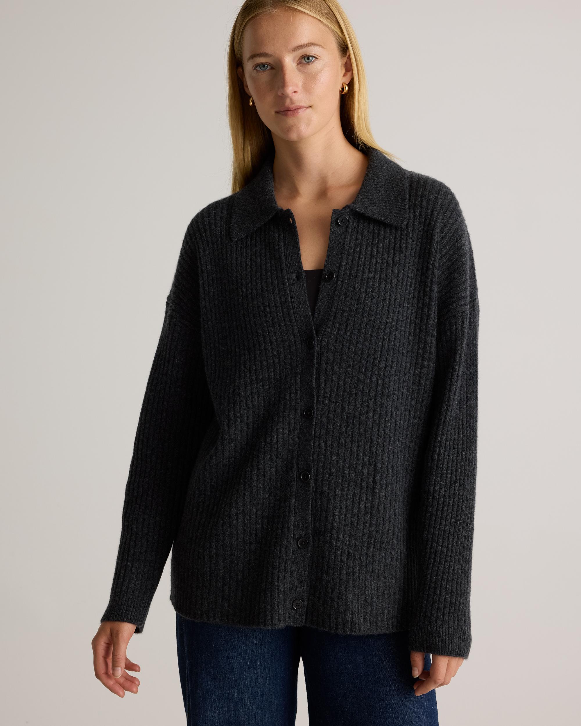 Quince | Women's Mongolian Cashmere Wide-Rib OverSized Collared Cardigan Sweater Size XL Product Image