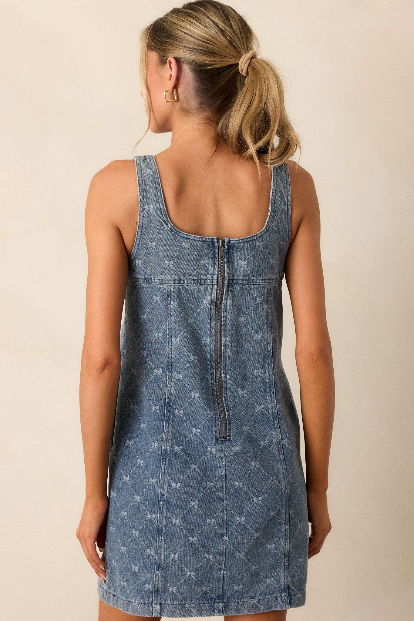 Caught Up Medium Wash Denim Mini Shift Dress Product Image