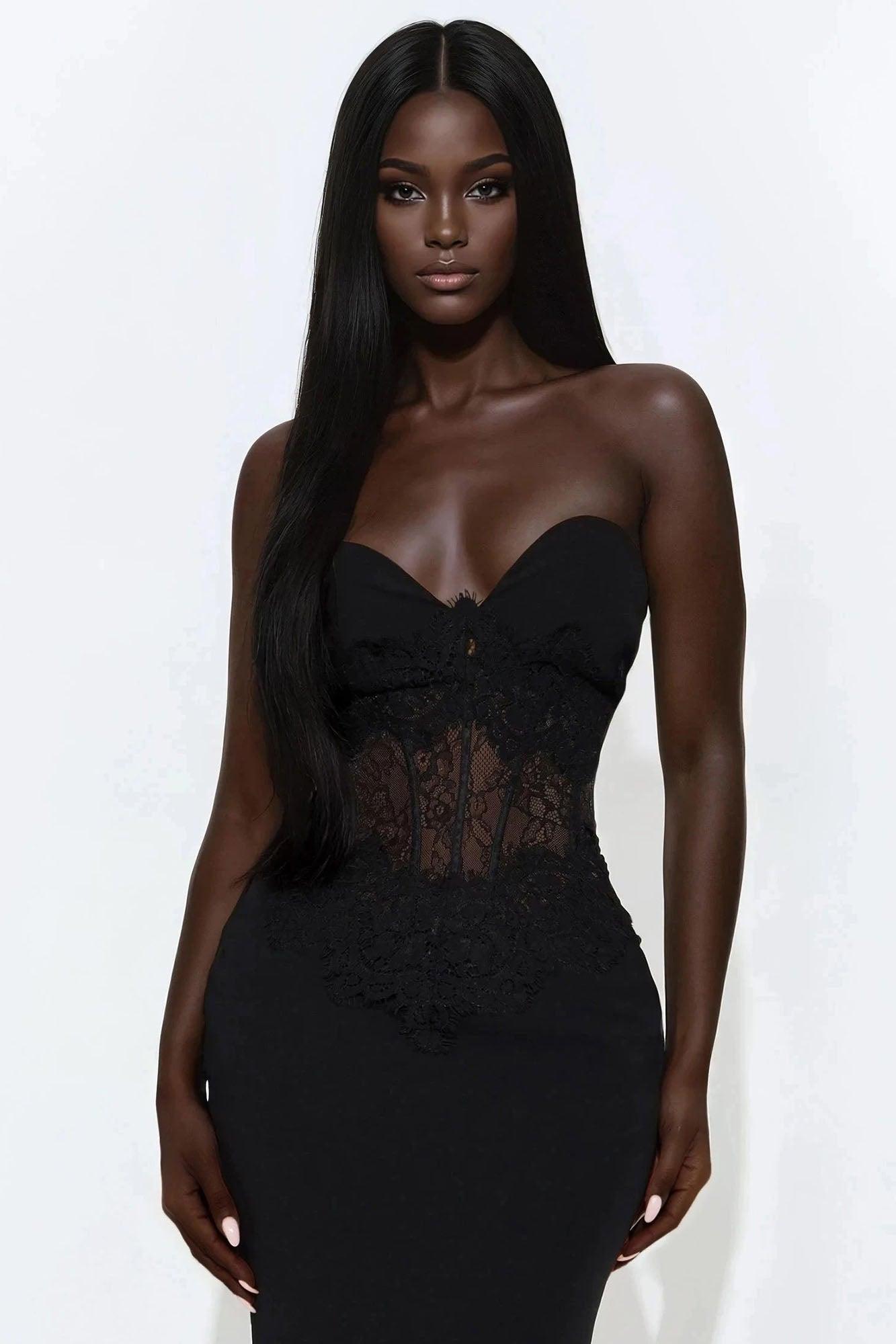 Dark Night Corset Maxi Dress - Black Female Product Image
