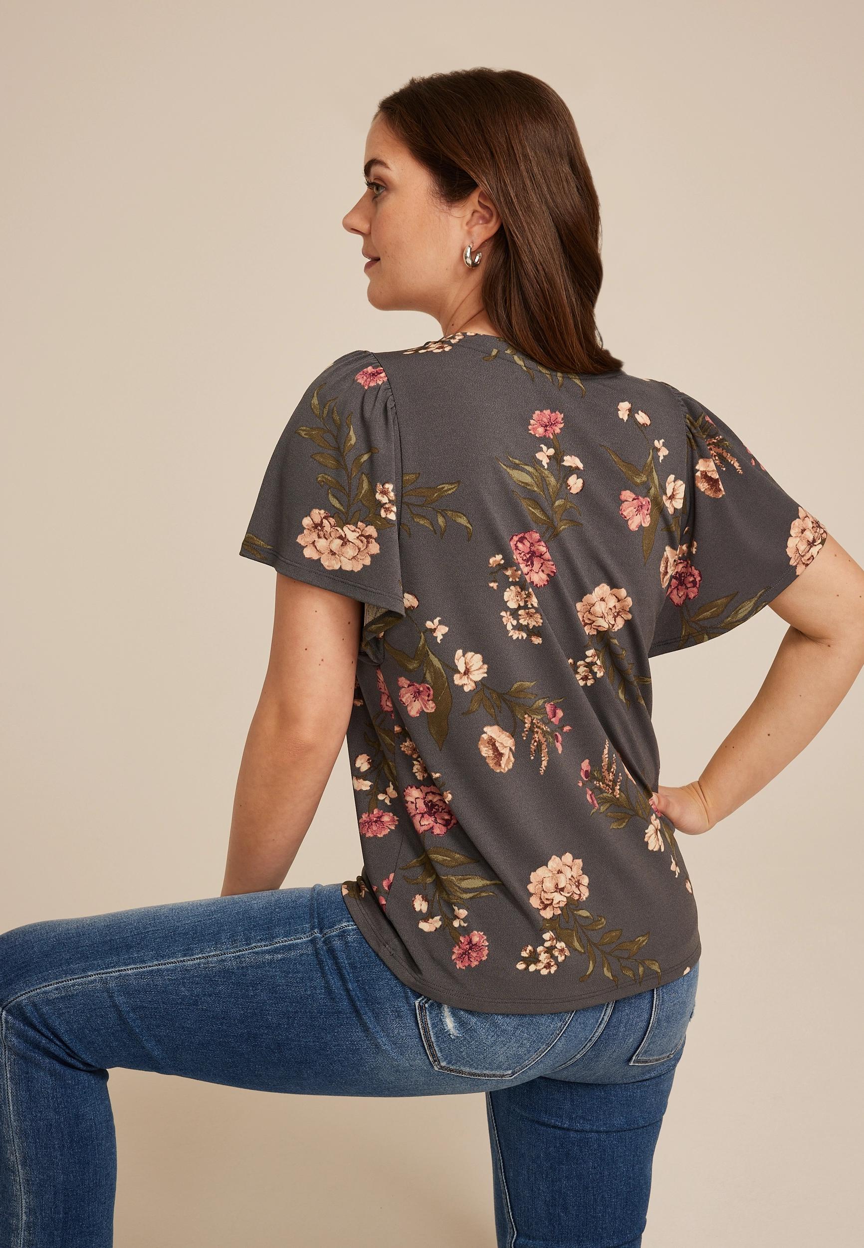 24/7 Charlotte Floral Flutter Sleeve Tee Product Image