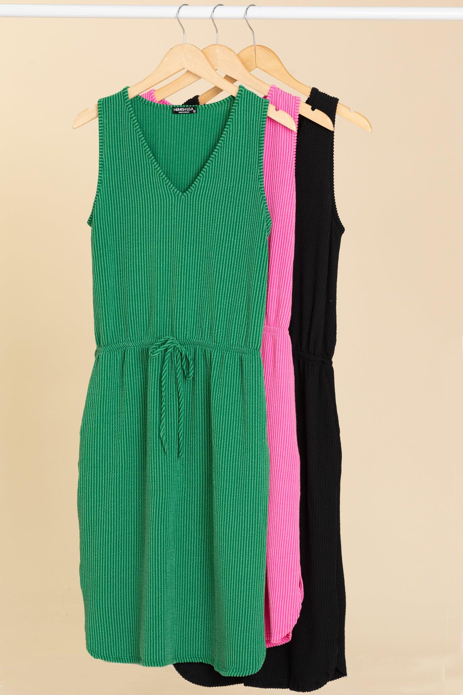 Ribbed Sleeveless Cinched Waist Dresses Product Image