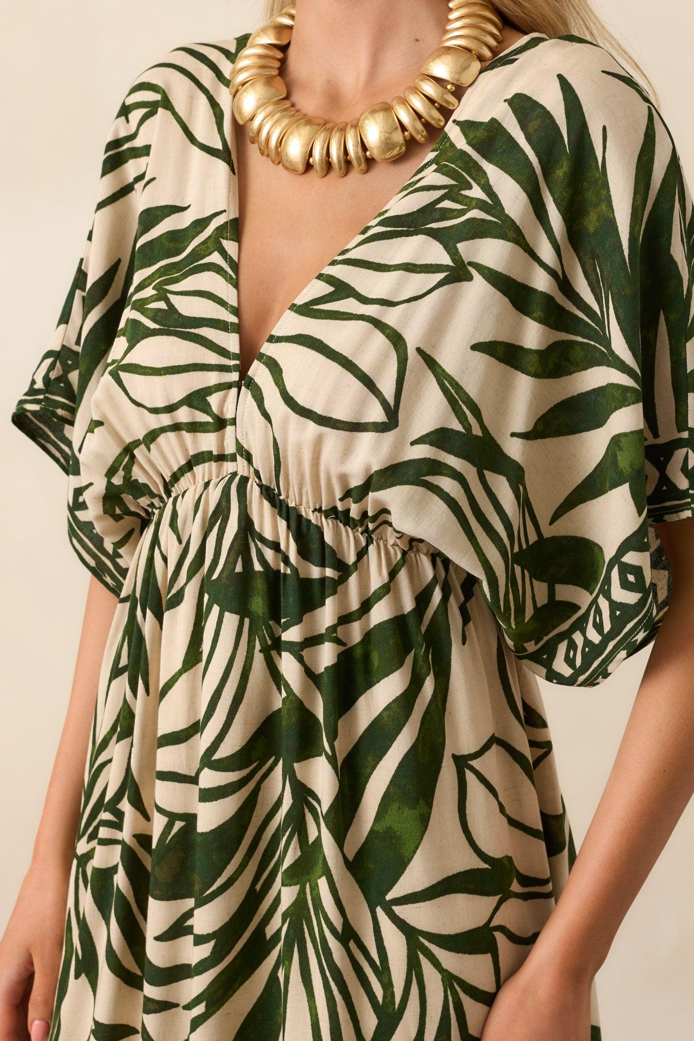 Sunshine On My Mind Green Palm Leaf Print Maxi Dress Product Image