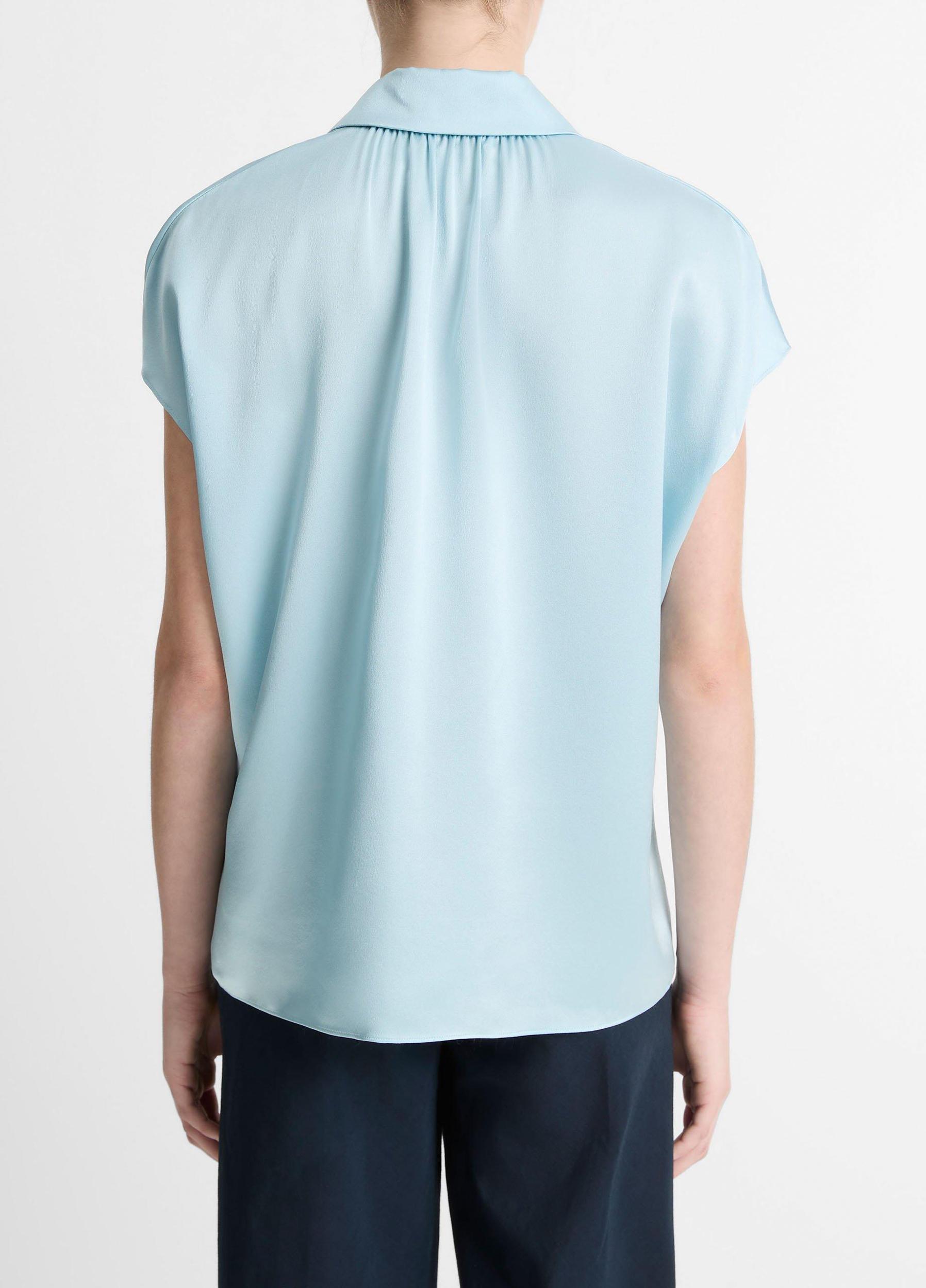 Silk Cap-Sleeve Ruched-Back Blouse Product Image