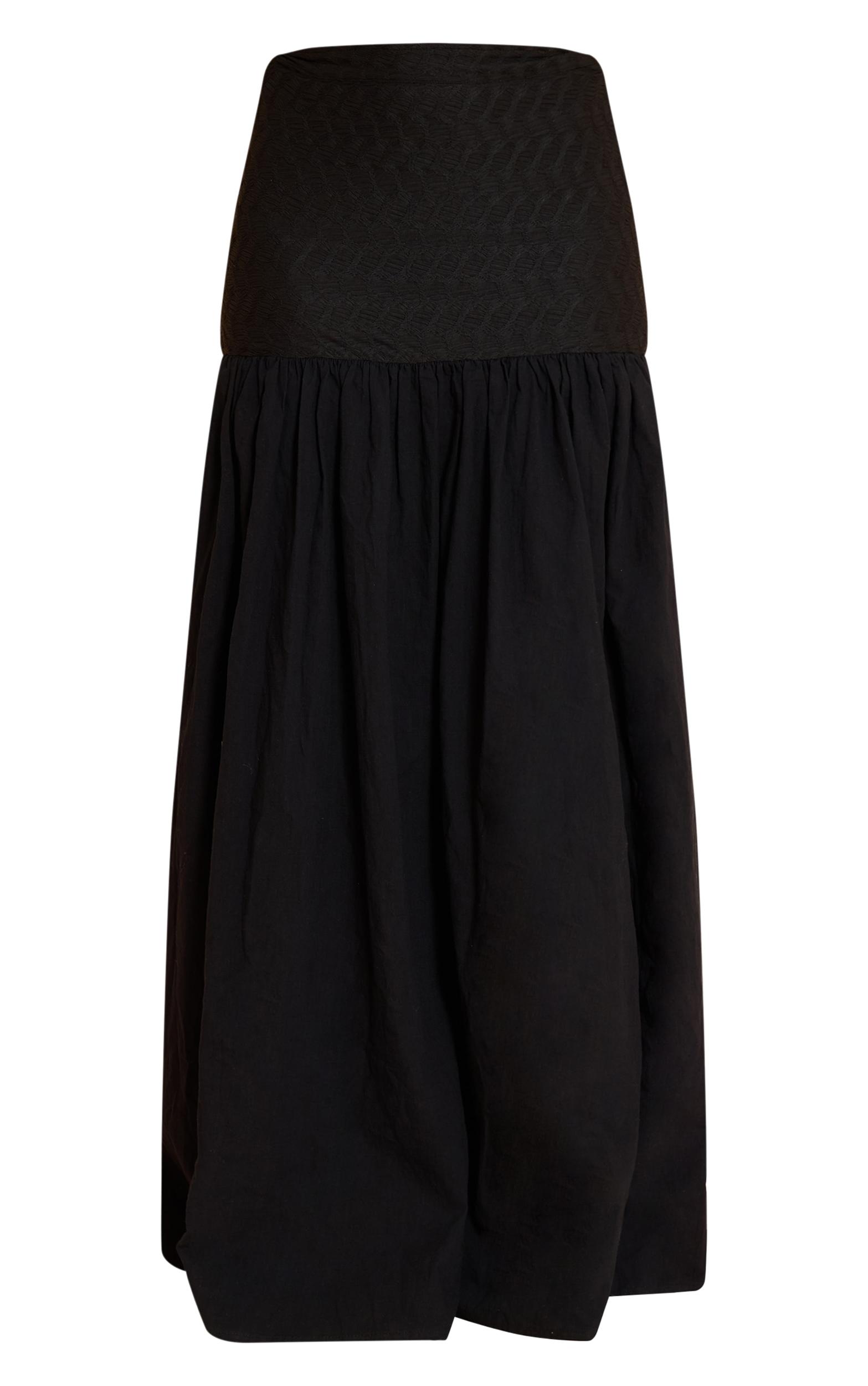 Black Textured Drop Waist Lightweight Woven Maxi Skirt Product Image