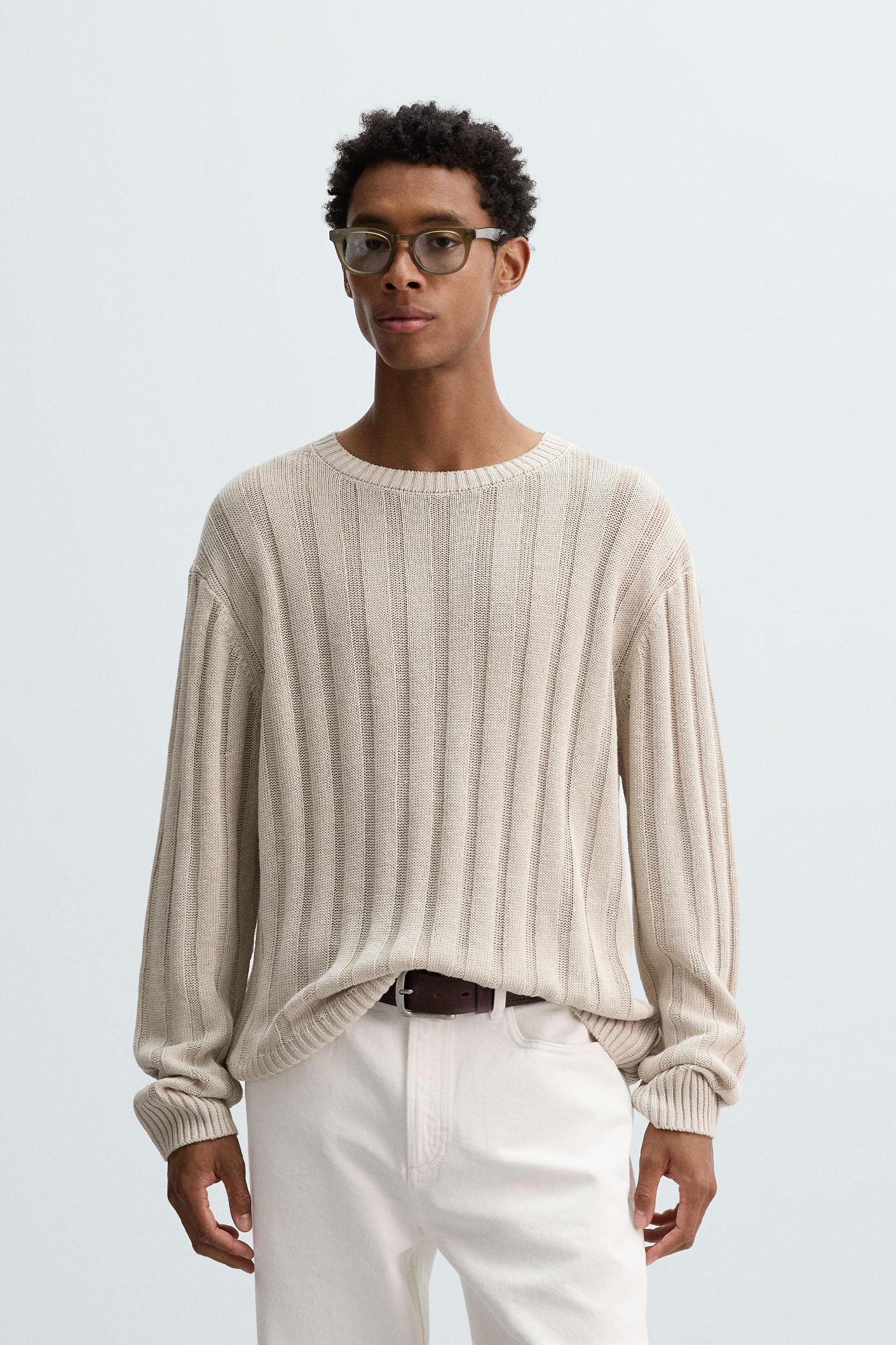 100% LINEN RIBBED SWEATER Product Image