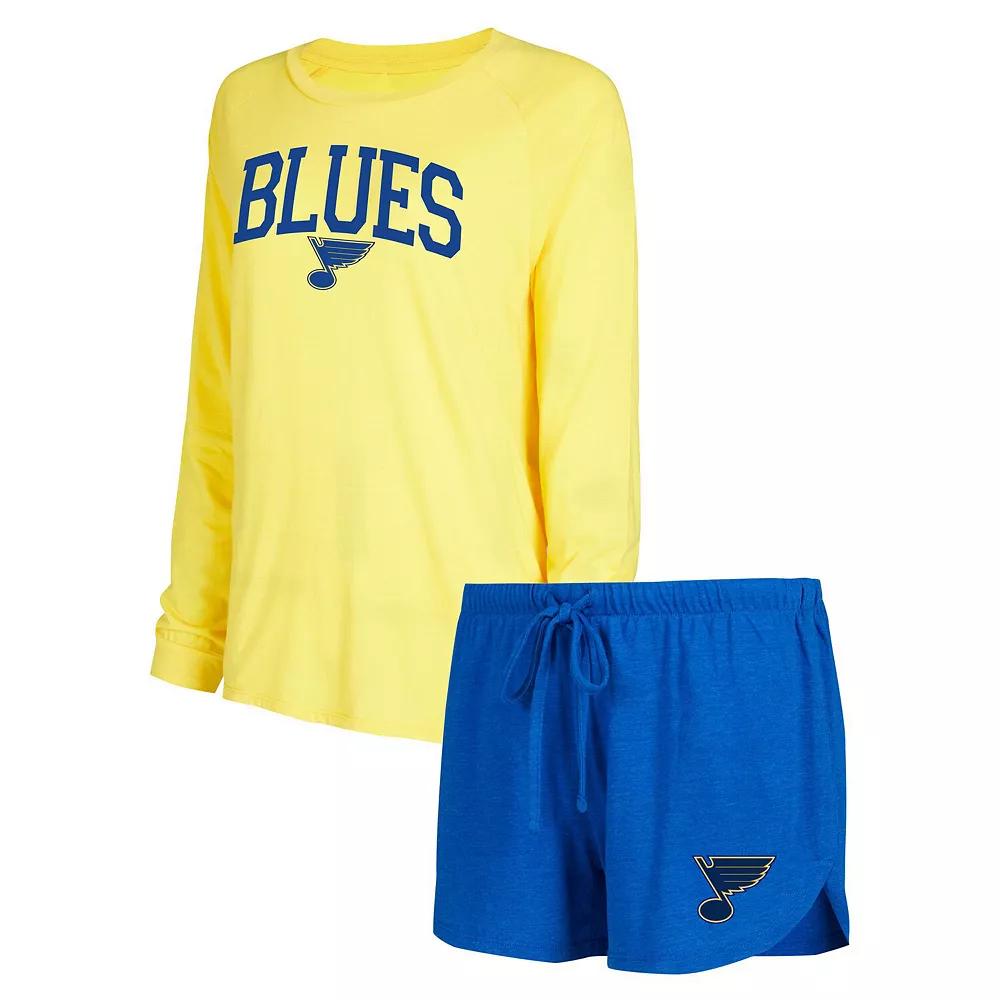 Women's Concepts Sport Blue/Gold St. Louis Blues Meter Knit Long Sleeve Raglan Top & Shorts Sleep Set, Size: Medium Product Image