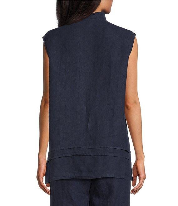 Bryn Walker Pintuck Light Linen Mandarin Collar Sleeveless Button Front Tunic Product Image