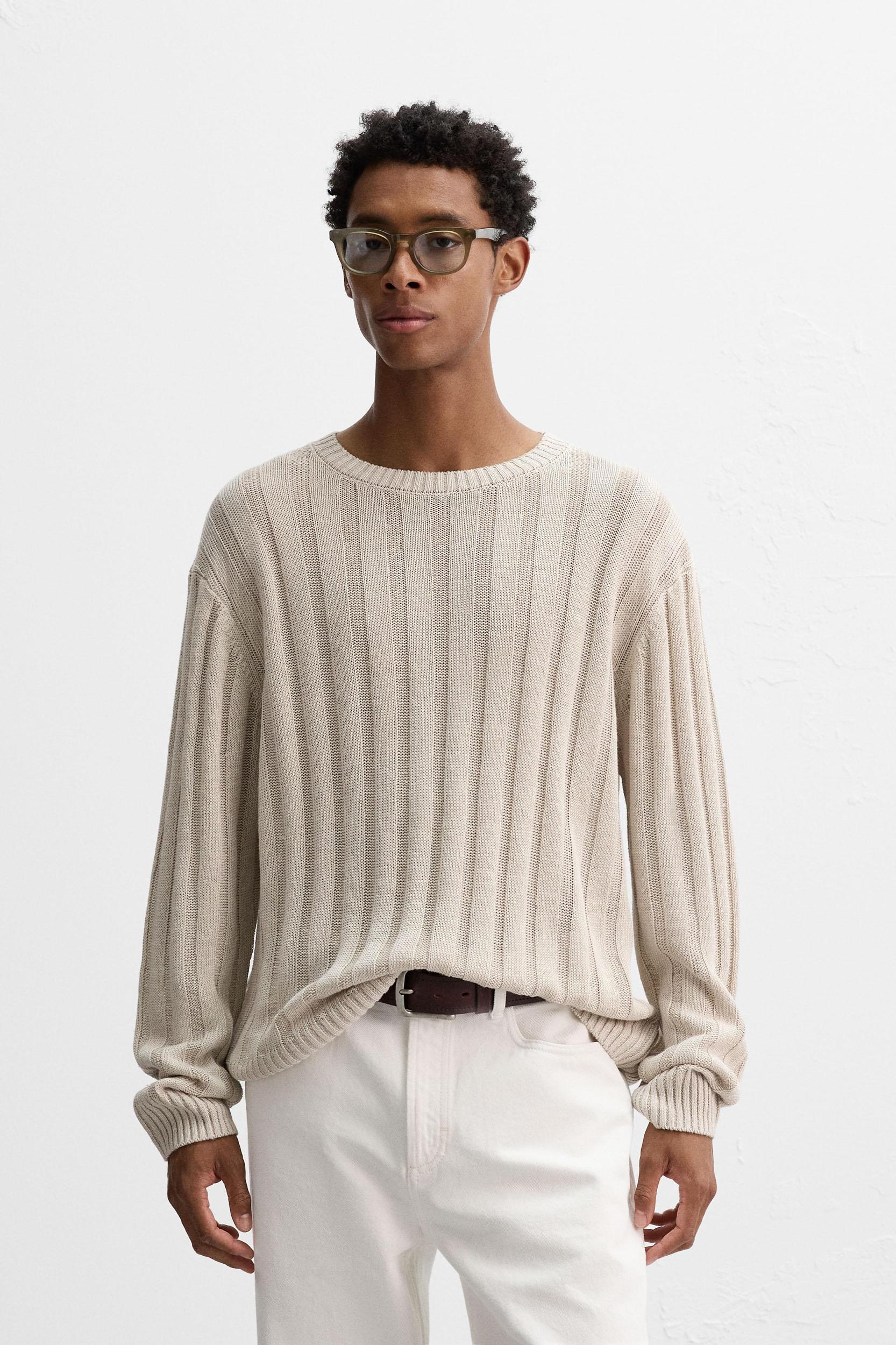 100% LINEN RIBBED SWEATER Product Image