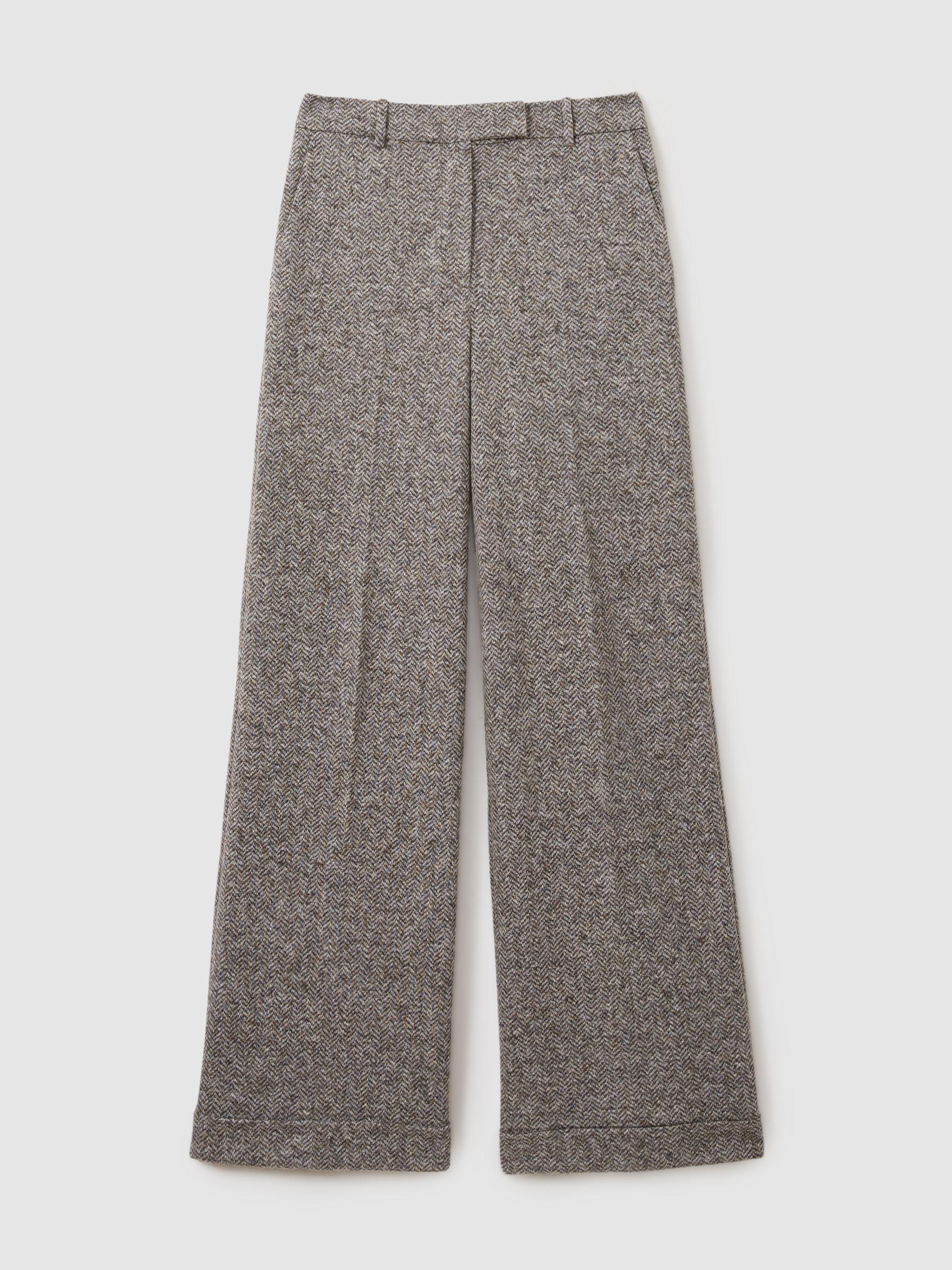 Textured Wool Blend Wide Leg Suit Trousers in Grey Product Image