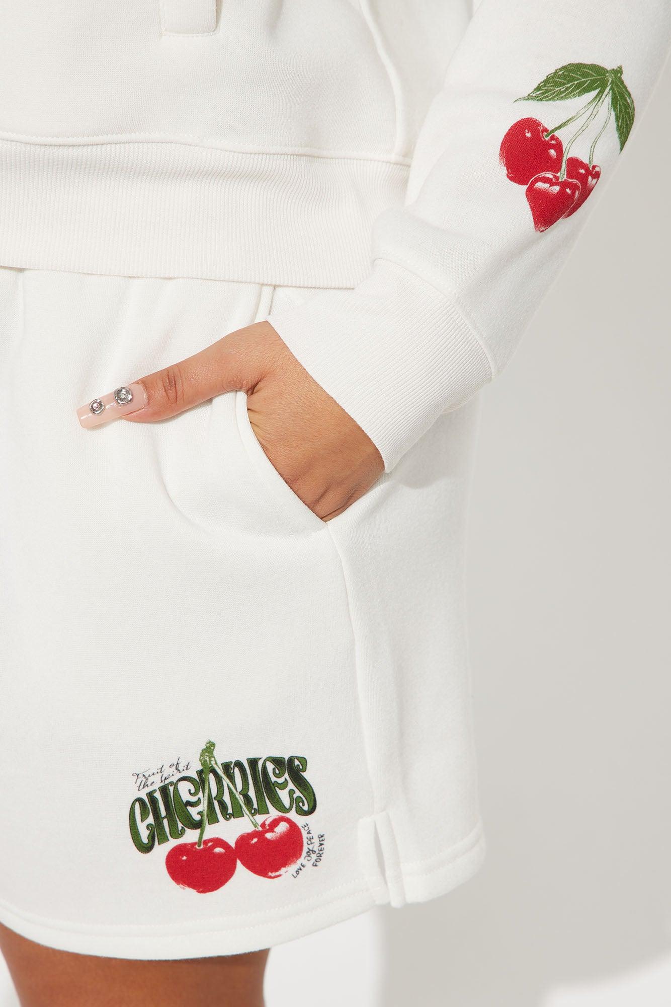 Tasty Cherries Fleece Short Set - Ivory Product Image