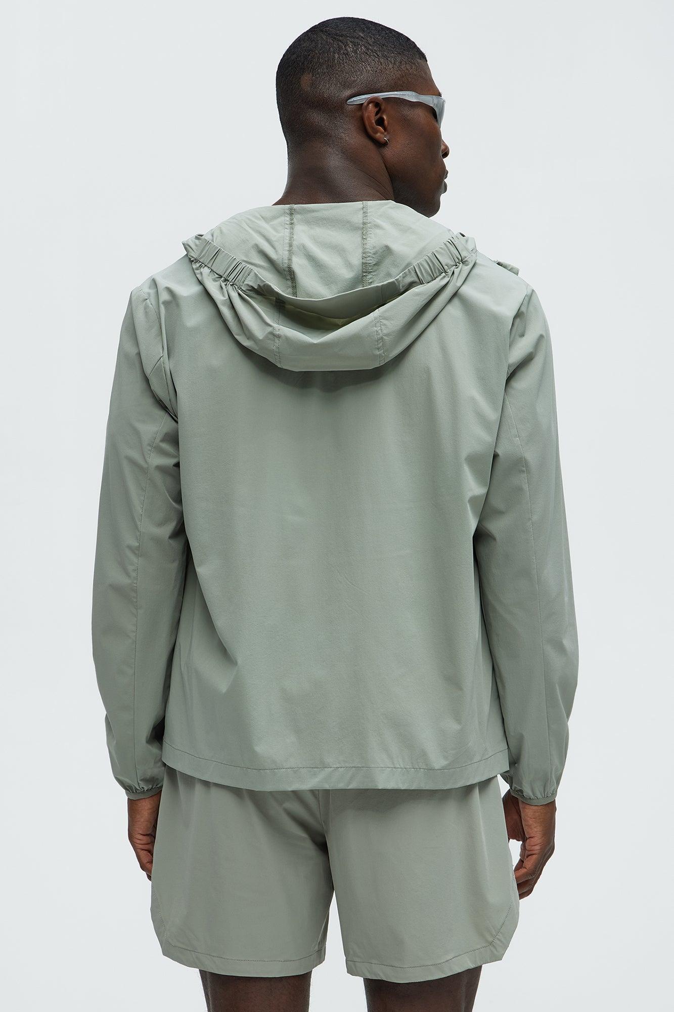 Lightweight Stretch Hooded Running Windbreaker Jacket - Sage Product Image