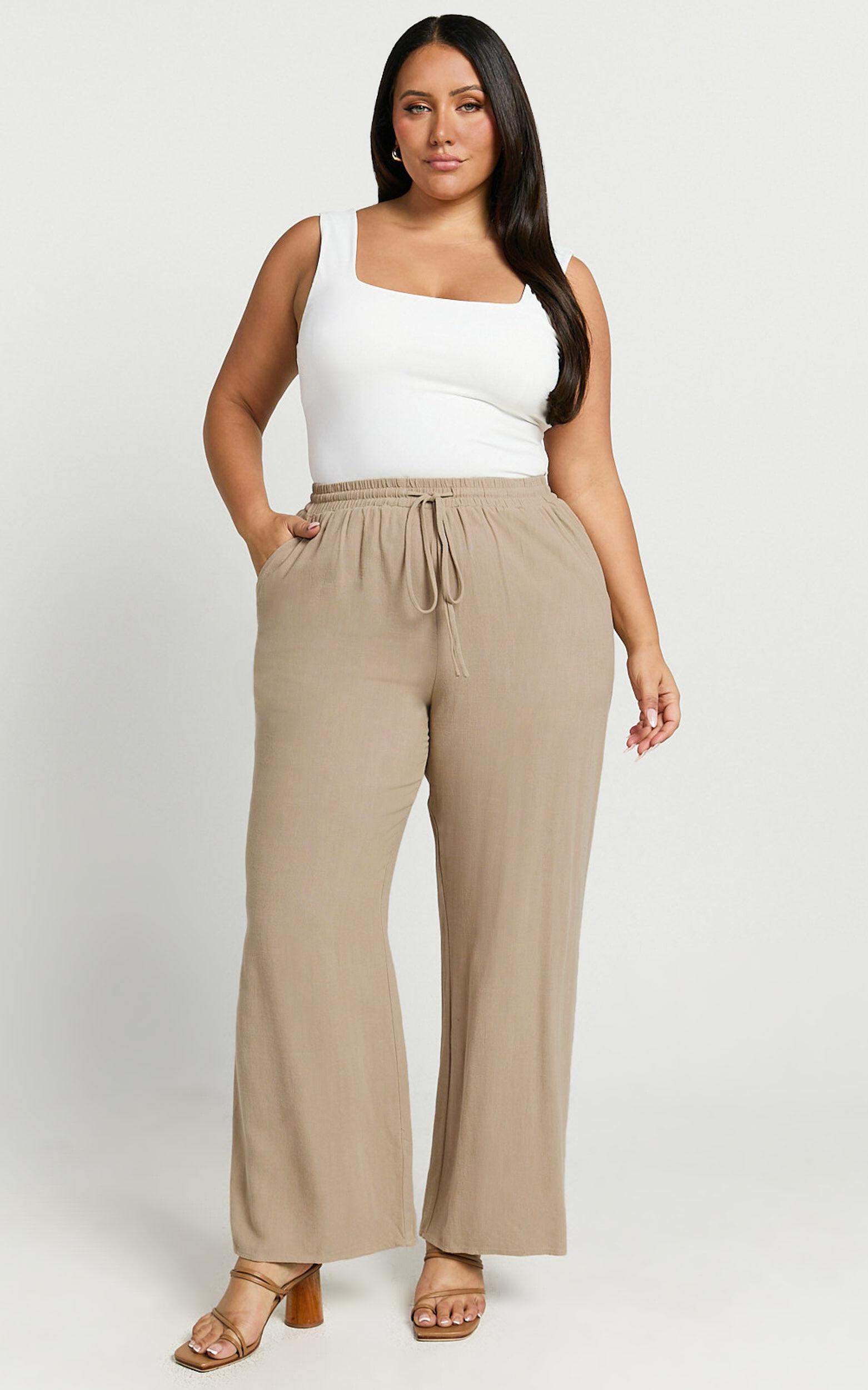 Kala Pants - Mid Waisted Relaxed Elastic Waist Pants in Sand Product Image