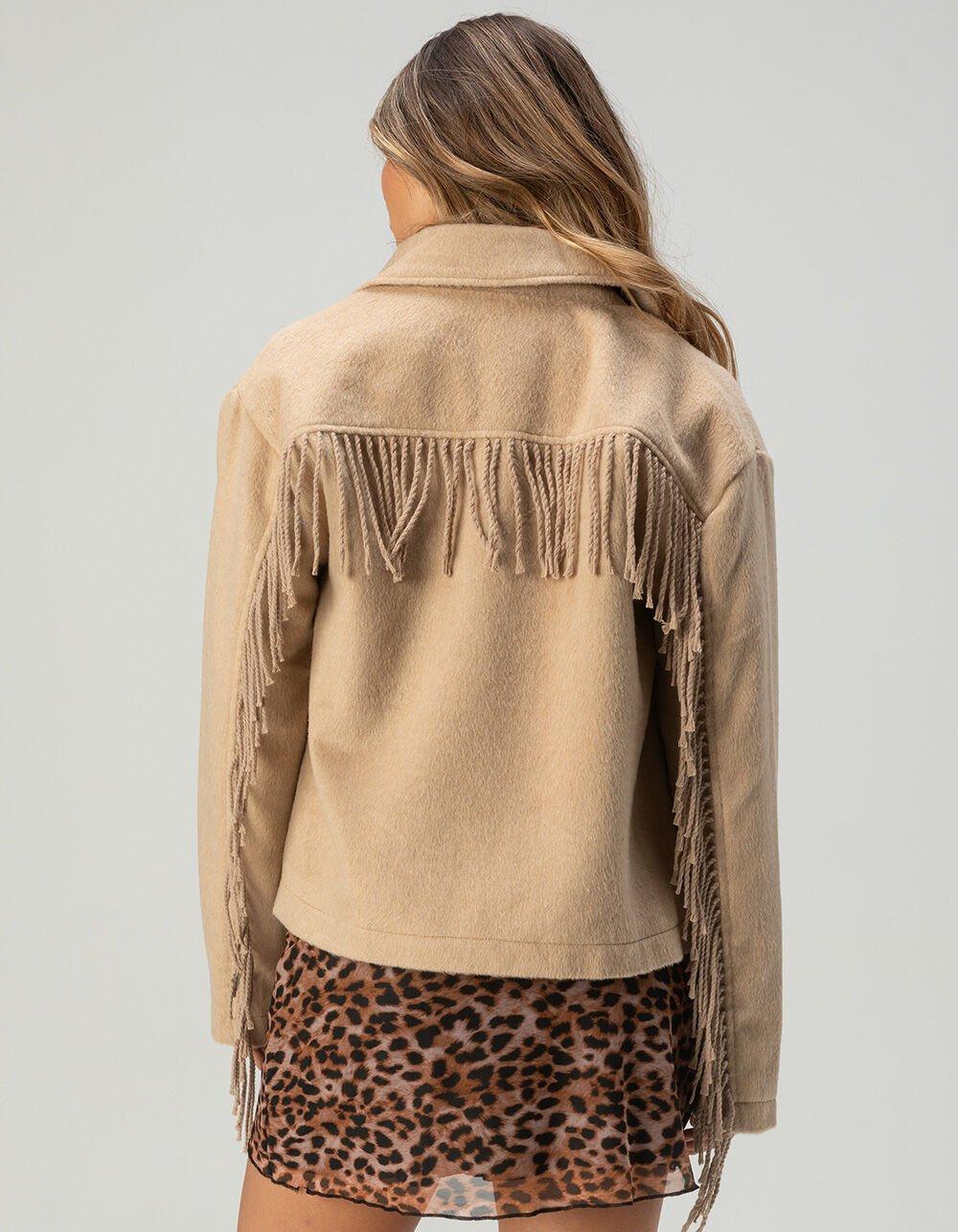 RSQ Womens Fringe Shacket - TAN Product Image