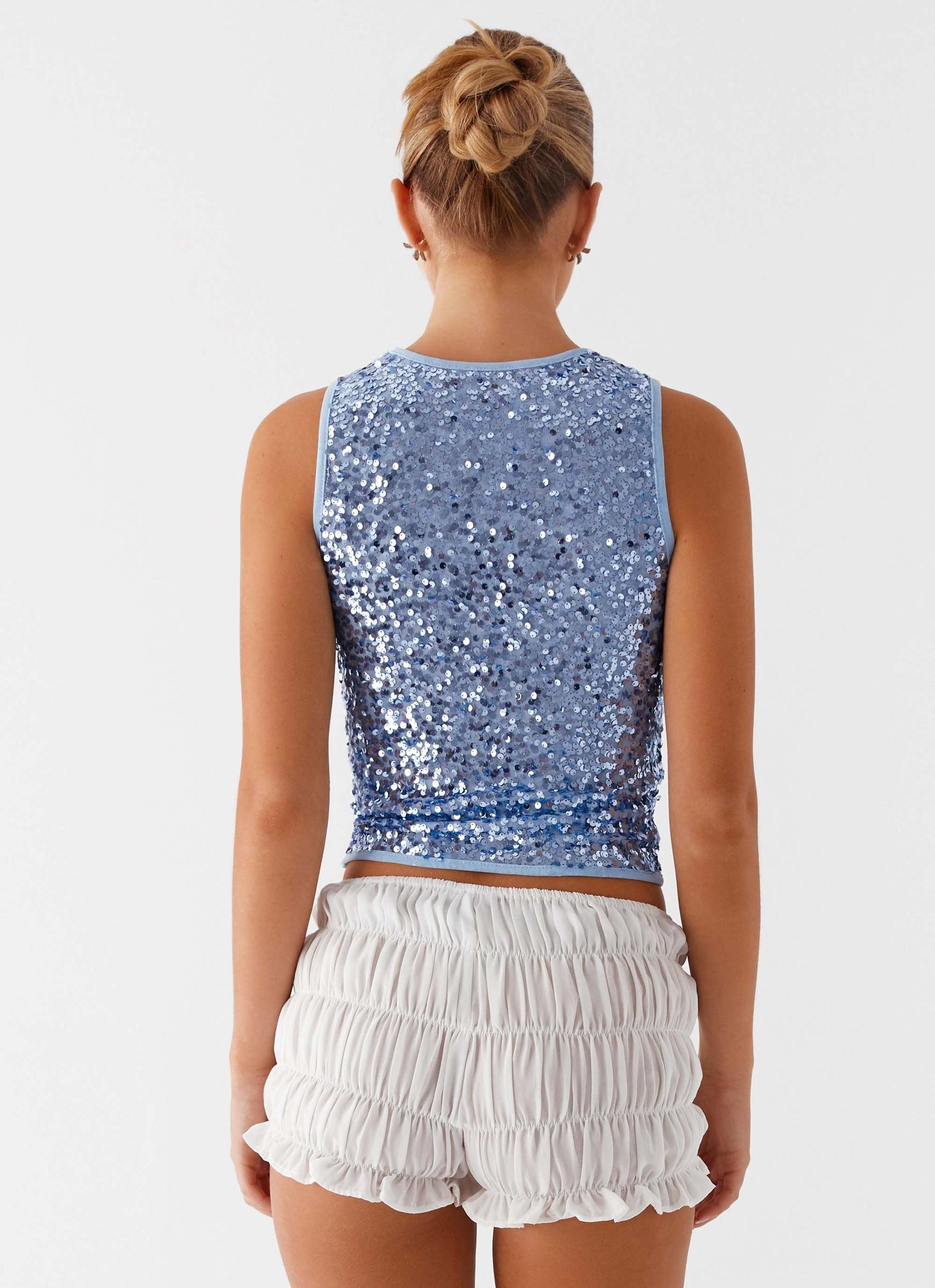 After Midnight Sequin Racer Top - Blue Product Image