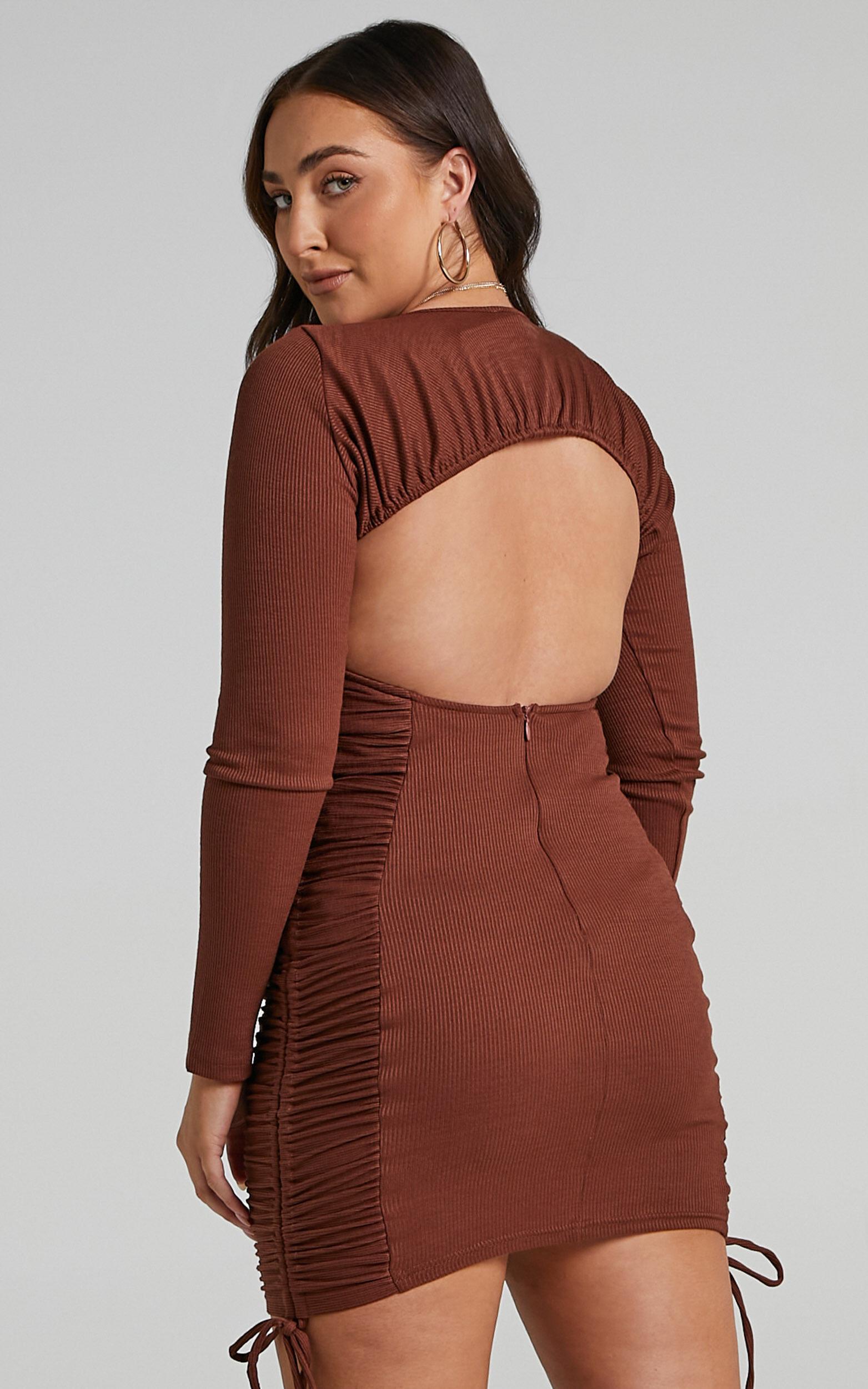 Brittah Mini Dress - Long Sleeve Dress in Chocolate Product Image