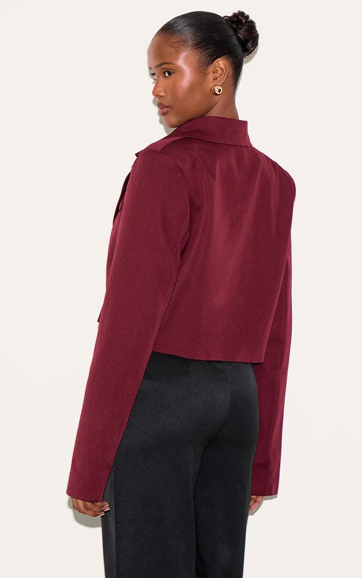 Burgundy Woven Cropped Shoulder Padded Blazer Product Image
