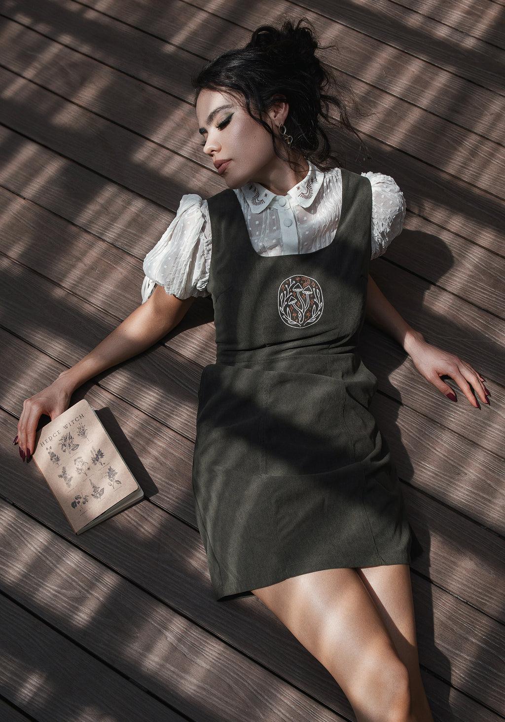 Mycelium Embroidered Mini Pinafore Dress Product Image