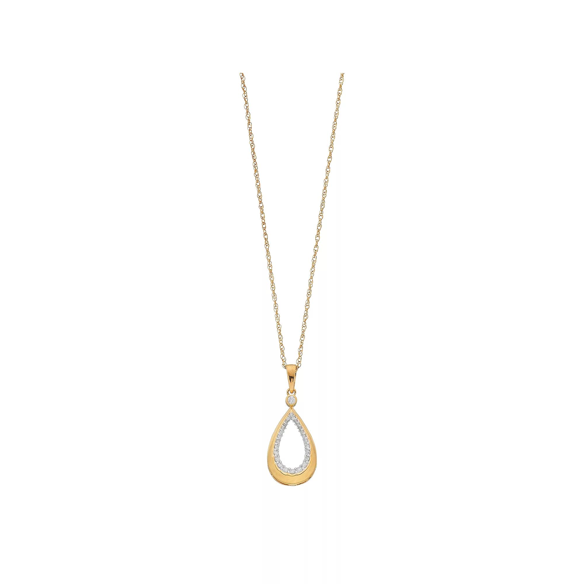 14k Gold Over Silver 1/5 Carat T.W. Diamond Teardrop Pendant, Women's, Size: 18", Gold Tone Product Image