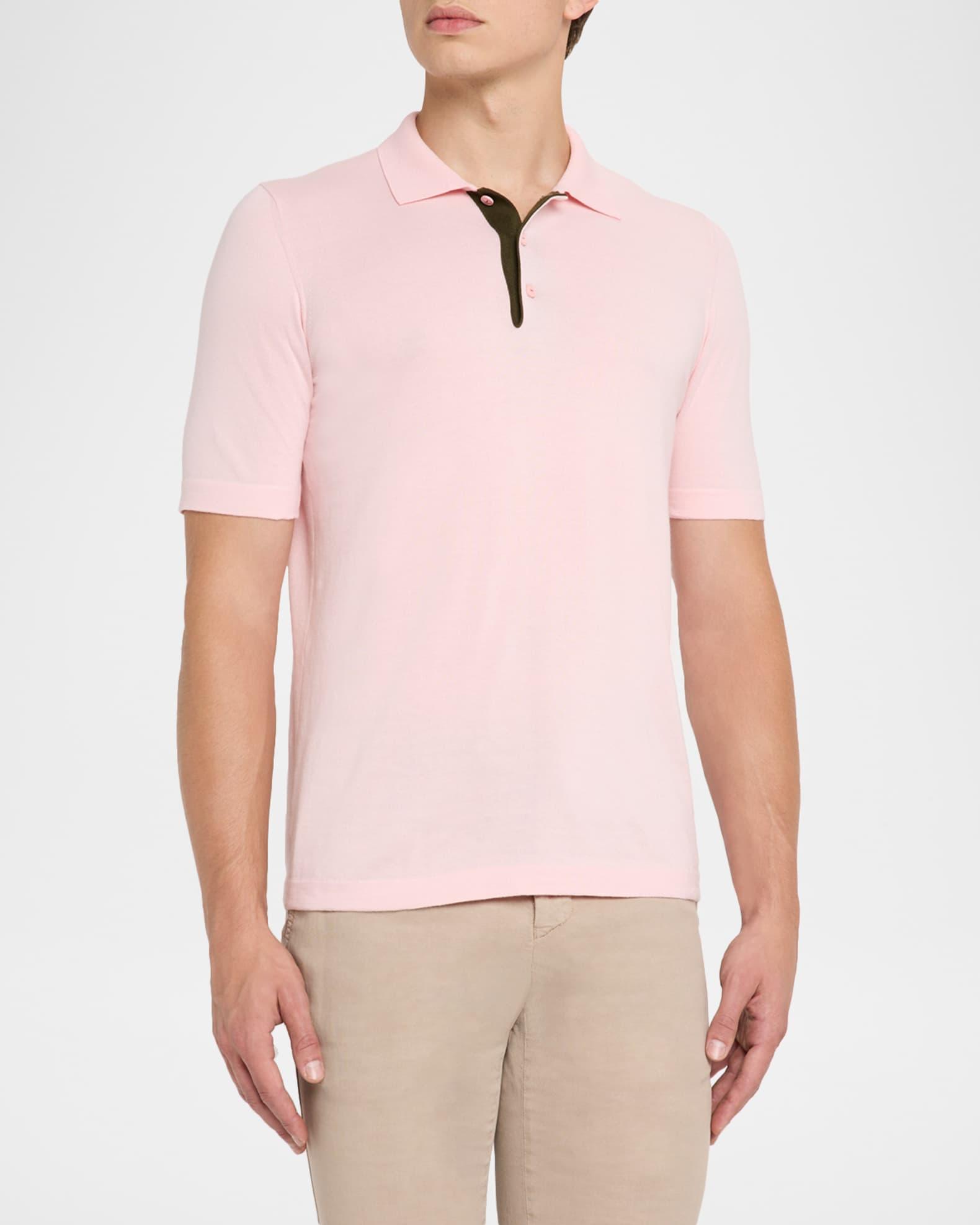 Men's Short-Sleeve Contrast-Placket Polo Shirt Product Image