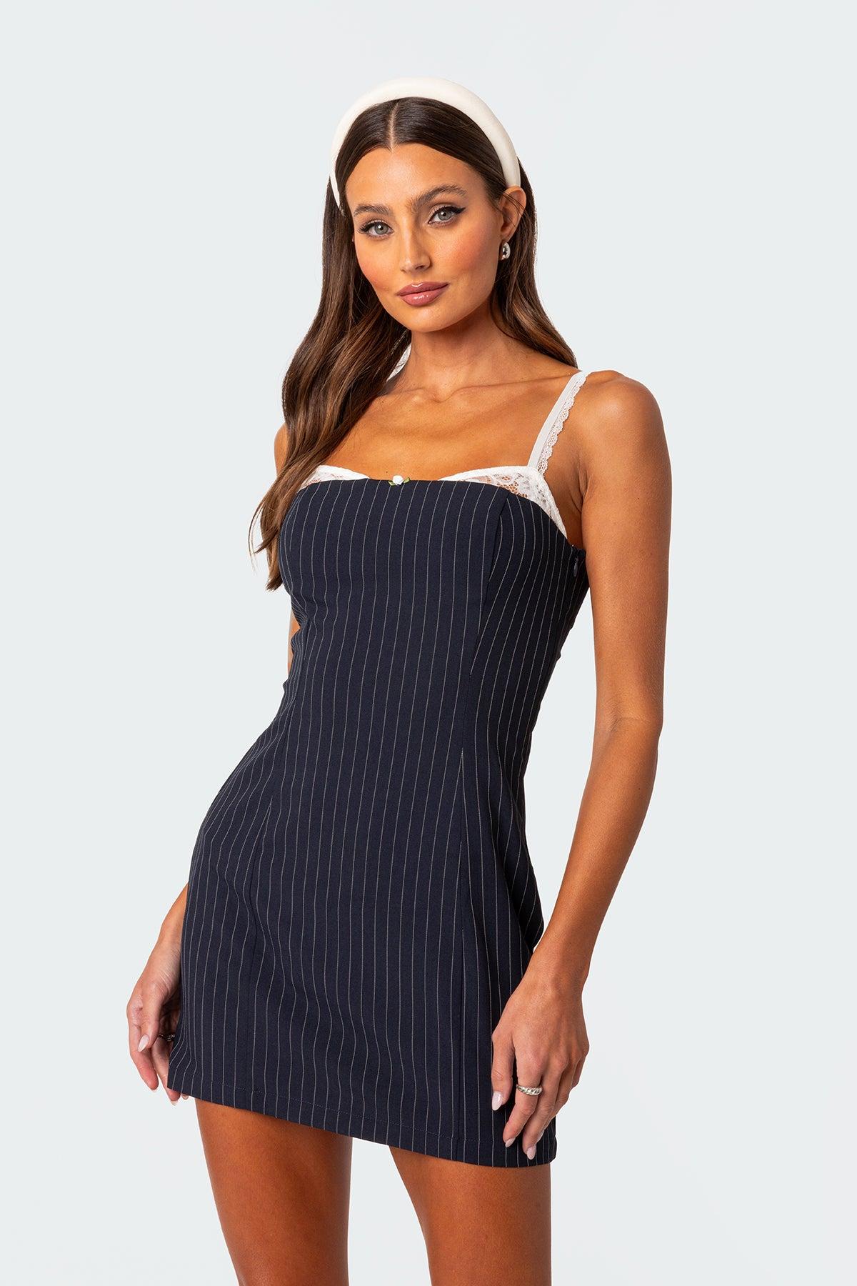 Pinstripe Bra Detail Mini Dress Product Image
