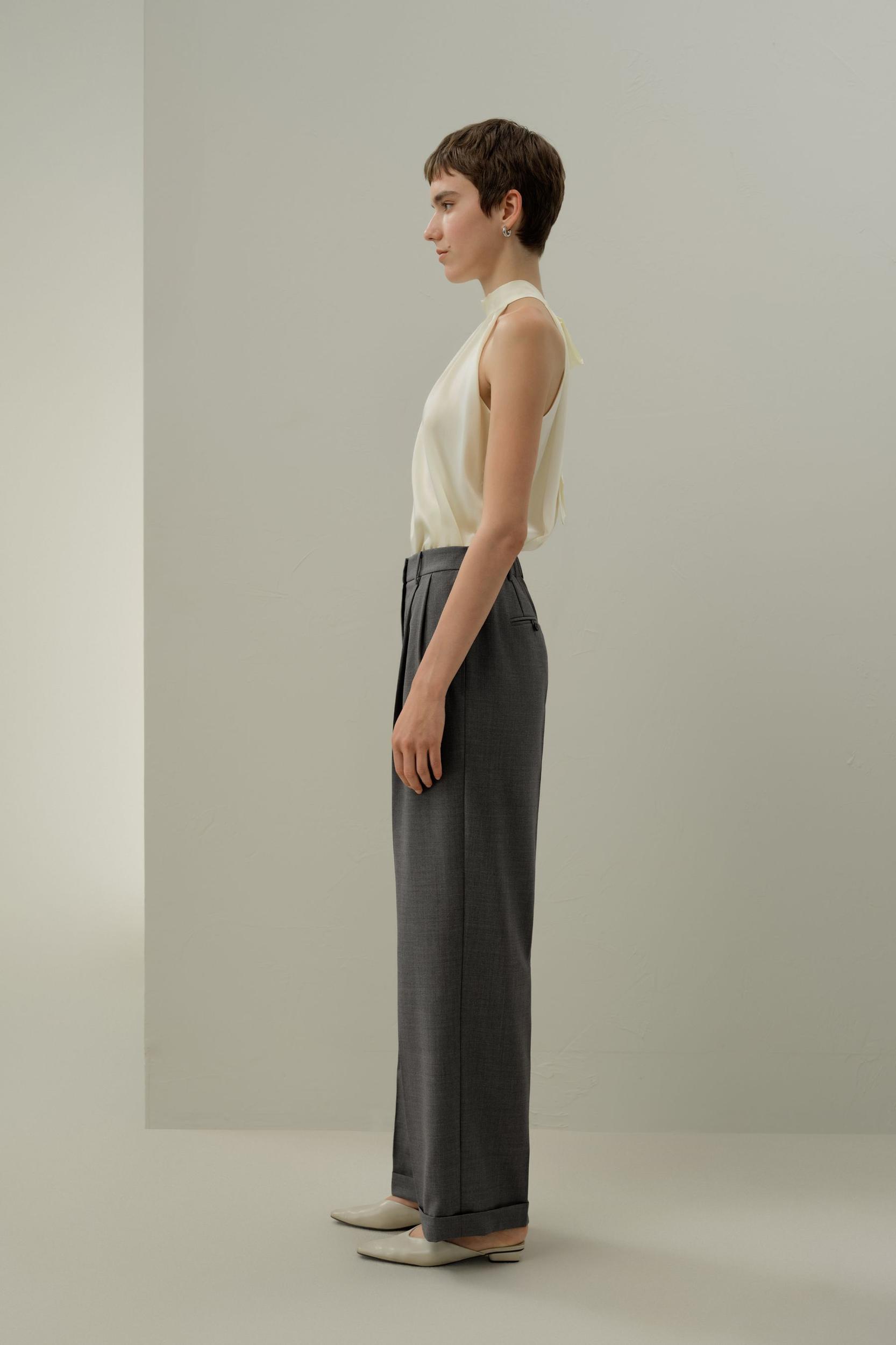 LILYSILK Women's Wool-Silk Straight Leg Pants, Soot, Size 10: Tailored, Breathable Comfort Product Image