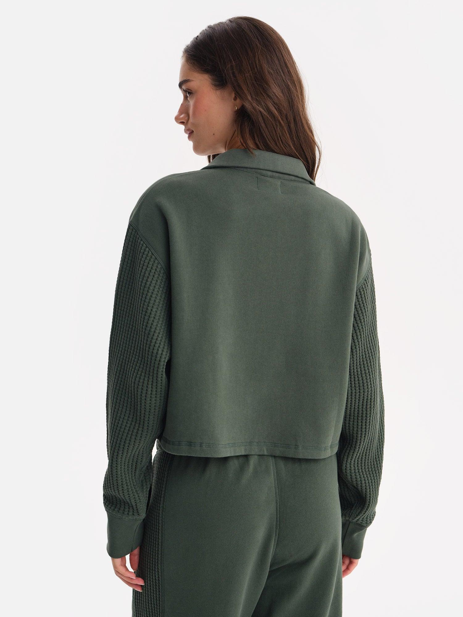 Organic Fleece and Waffle Cropped Half-Zip Sweatshirt Female Product Image