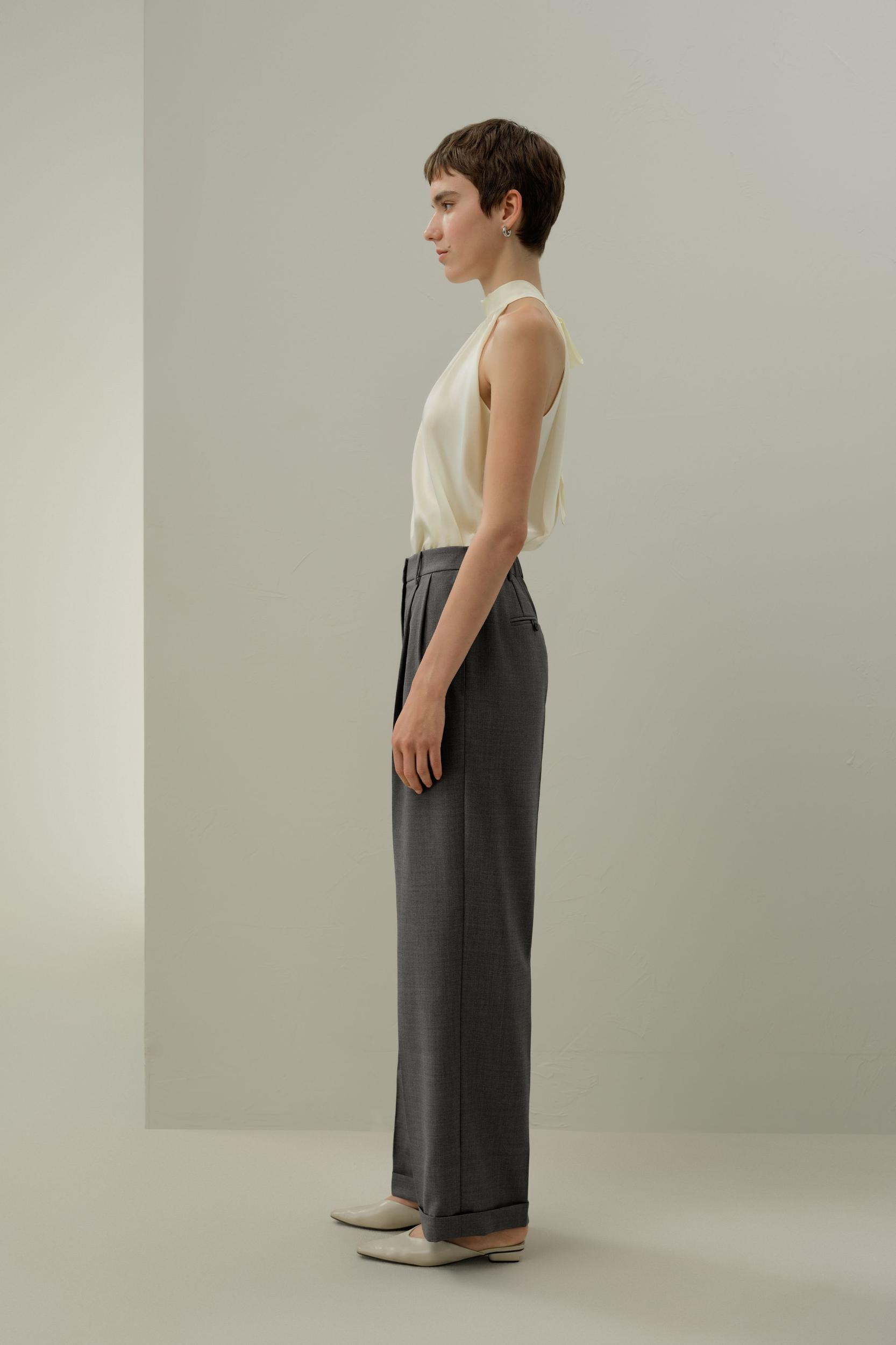 LILYSILK Women's Wool-Silk Straight Leg Pants, Soot, Size 10: Tailored, Breathable Comfort Product Image