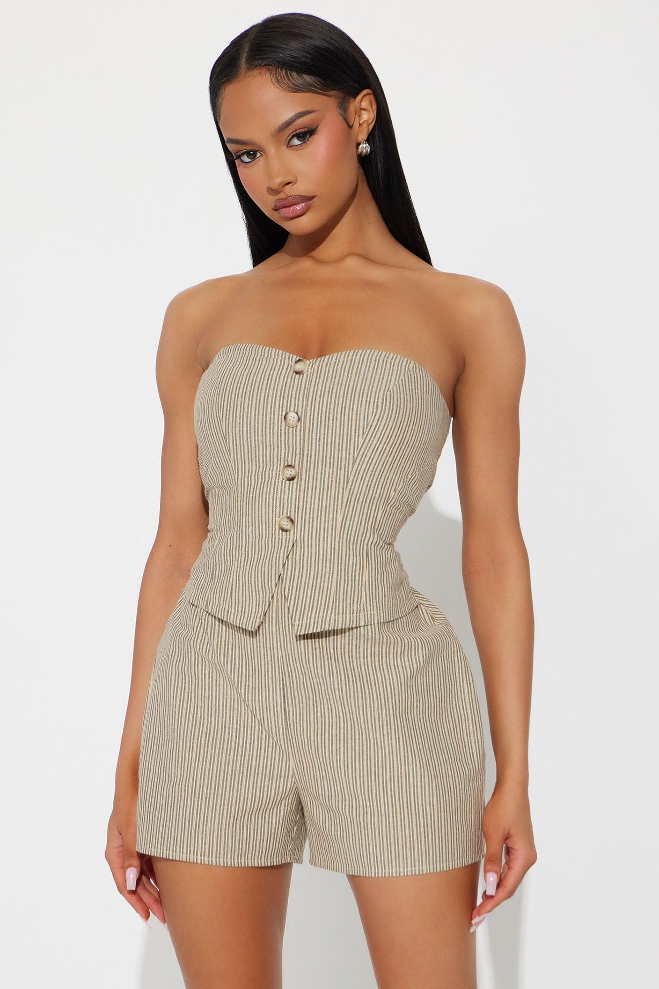Sanica Striped Romper - Taupe/combo Product Image