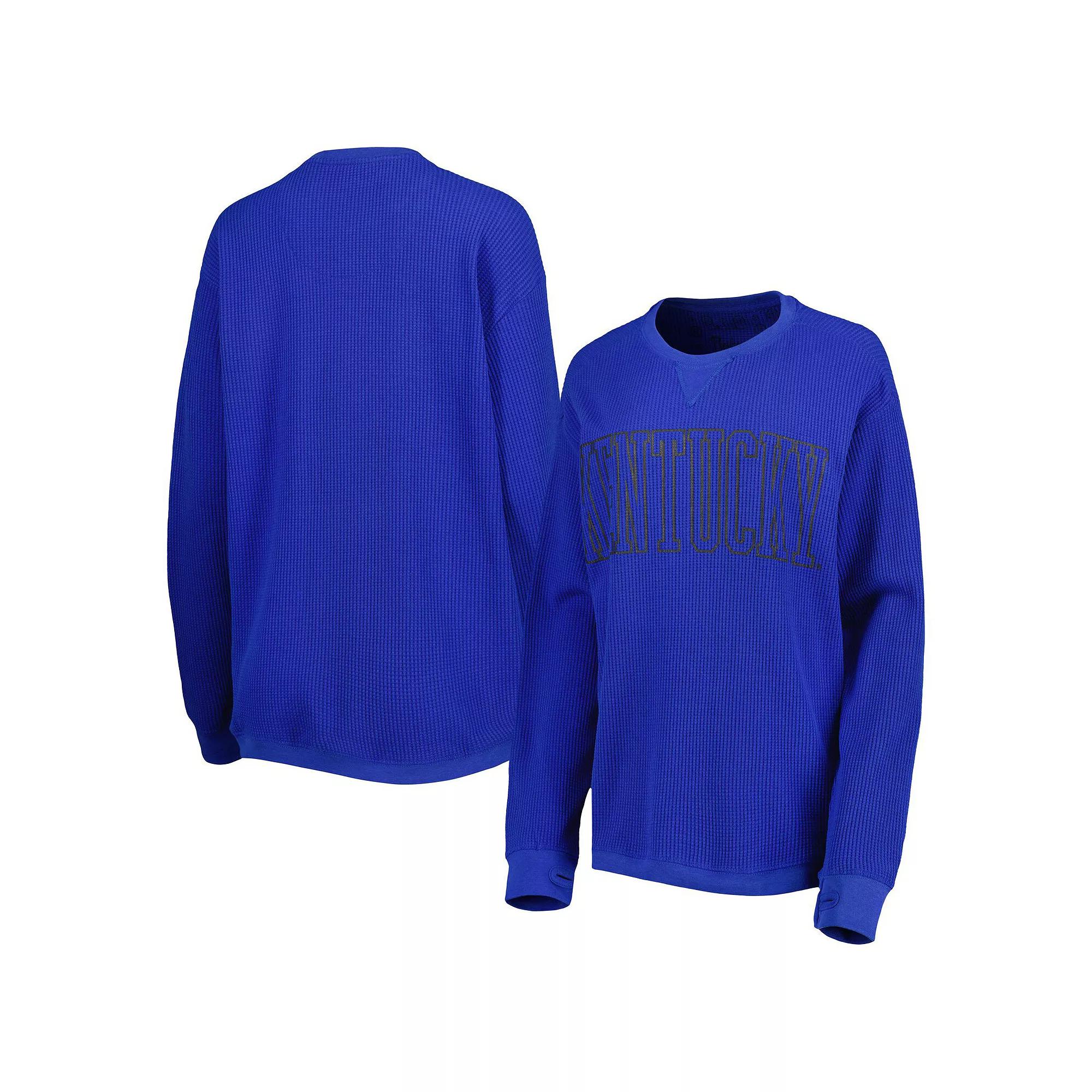 Women's Pressbox Royal Kentucky Wildcats Surf Plus Size Southlawn Waffle-Knit Thermal Tri-Blend Long Sleeve T-Shirt, Size: Small, Blue Product Image