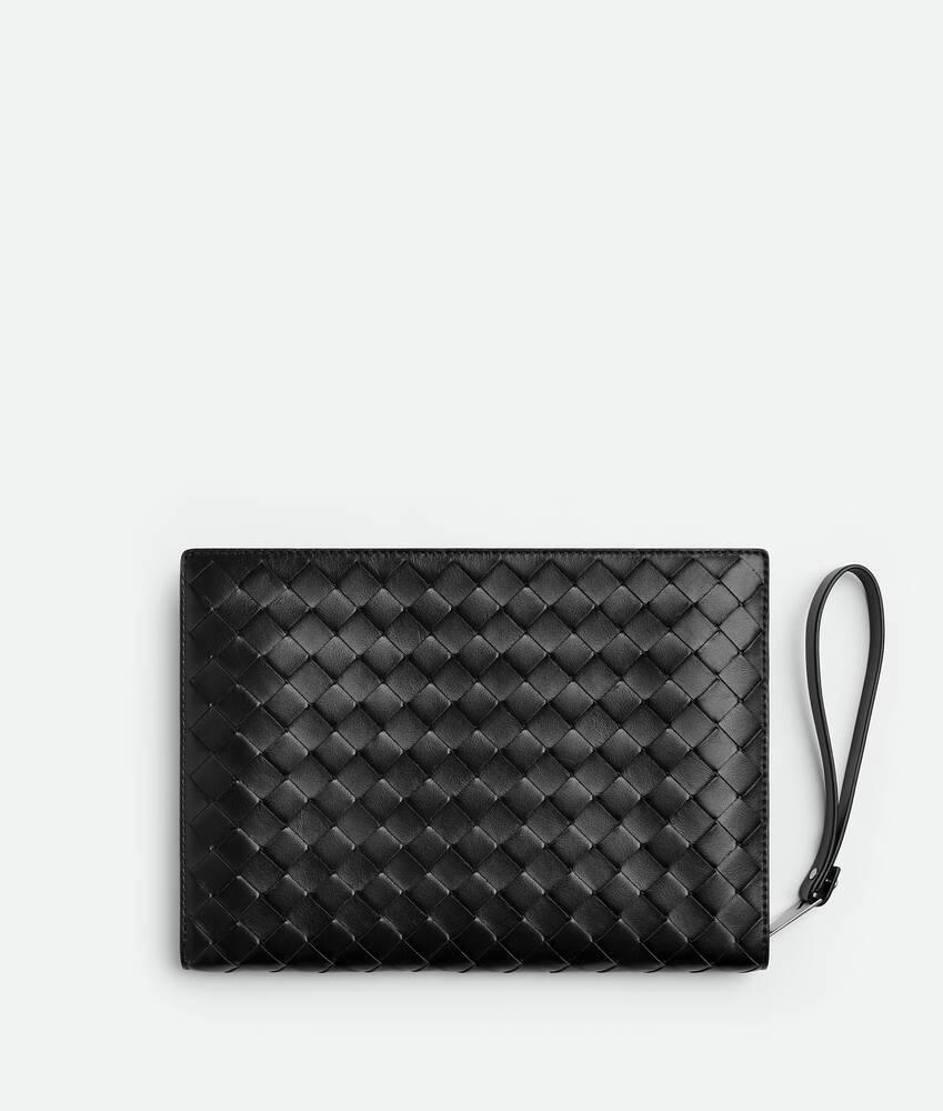 Men's Small Intrecciato Document Case With Wristlet in Black Product Image