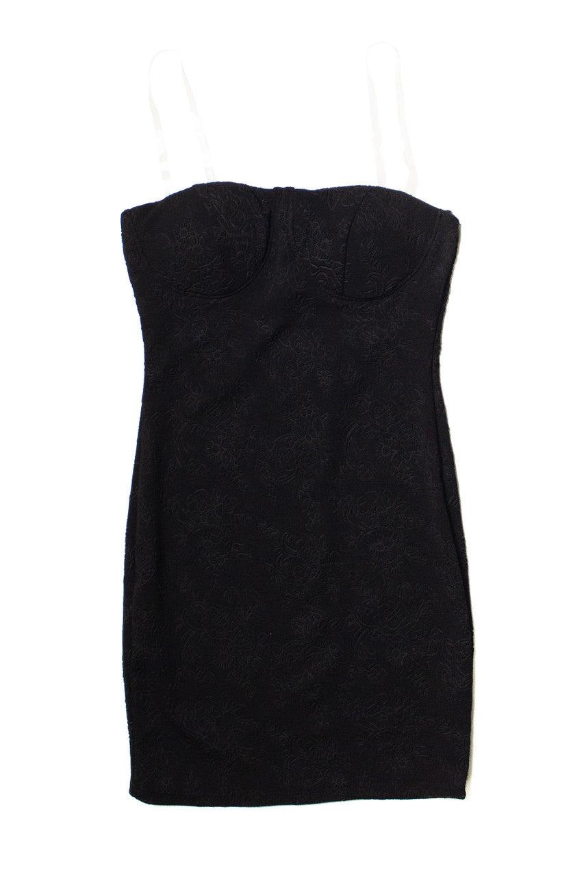 Black Jacquard Bustier Clear Straps Mini Dress Product Image