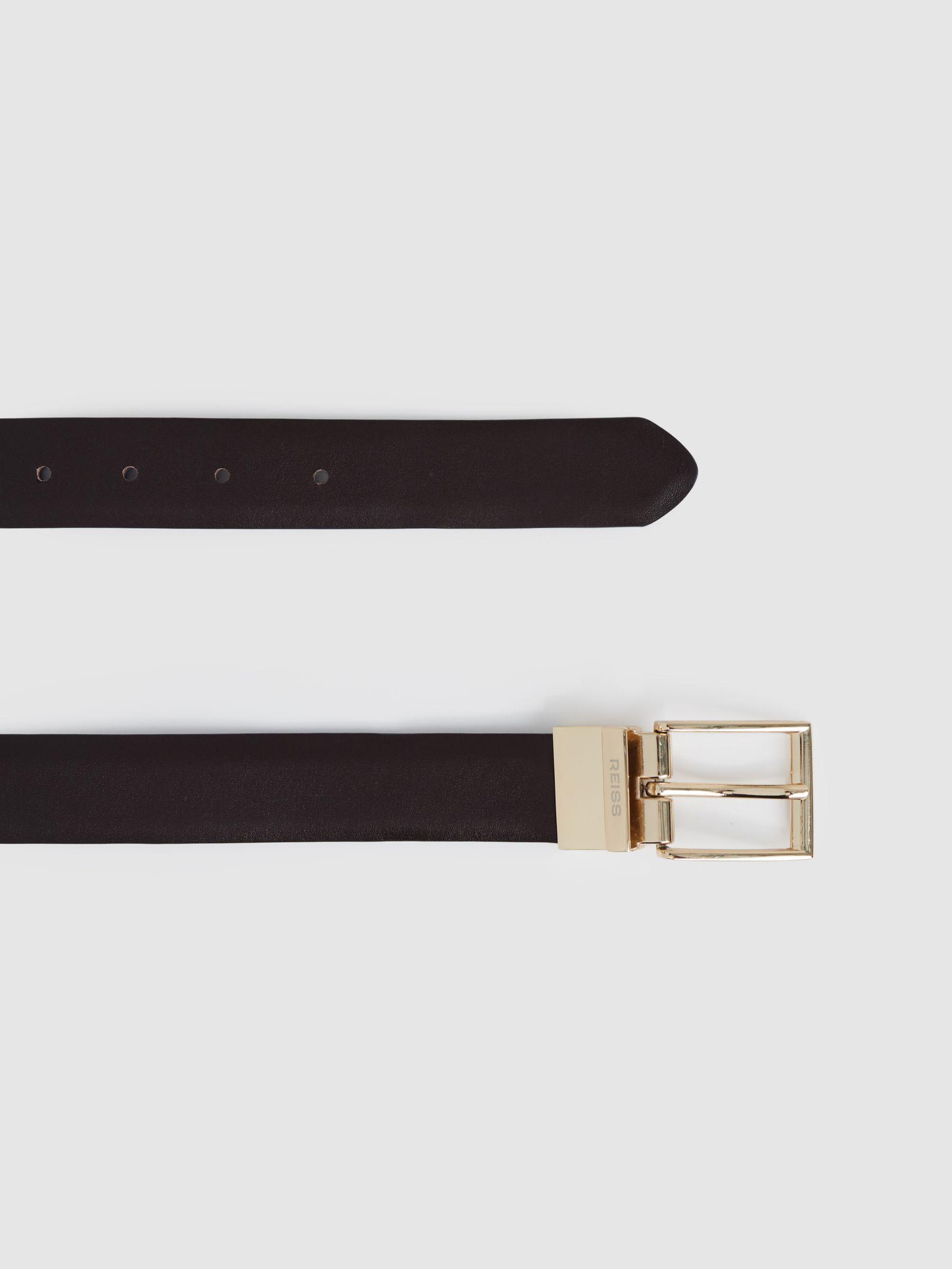 Reversible Leather Belt with Interchangeable Buckle in Black/Brown Product Image
