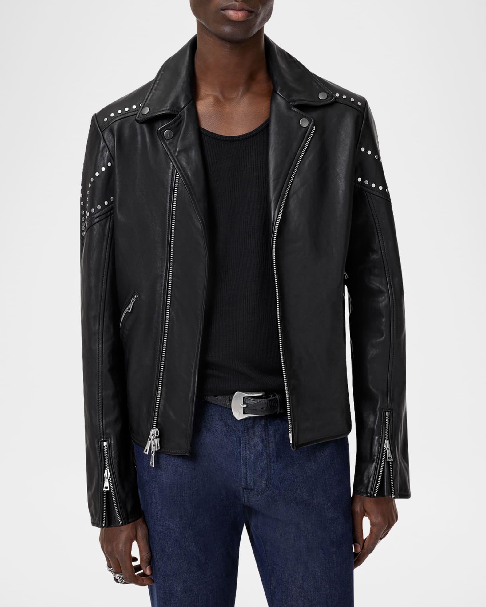 Men's Daniel Studded Leather Biker Jacket Product Image