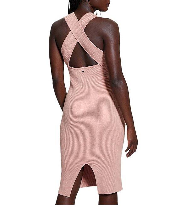 Guess Carista Rib Knit Cross-Back Knee Length Dress Product Image