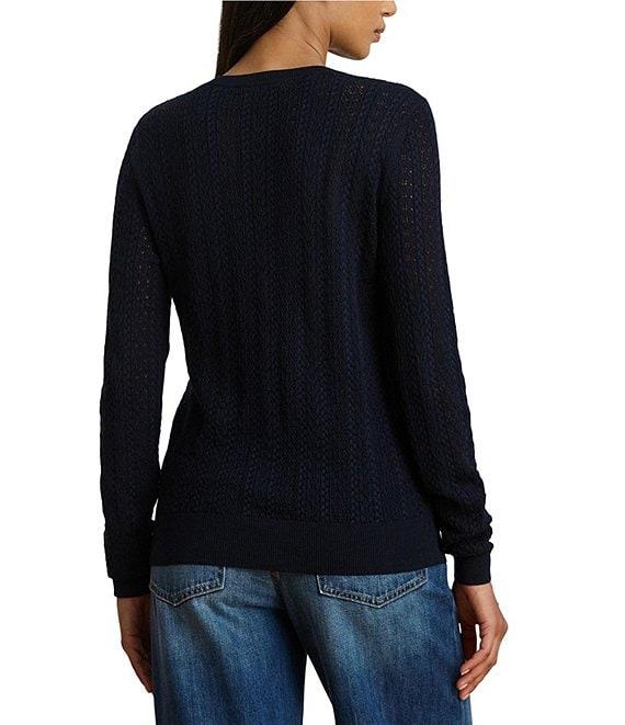 Lauren Ralph Lauren Pointelle Knit Crew Neck Long Sleeve Sweater Product Image
