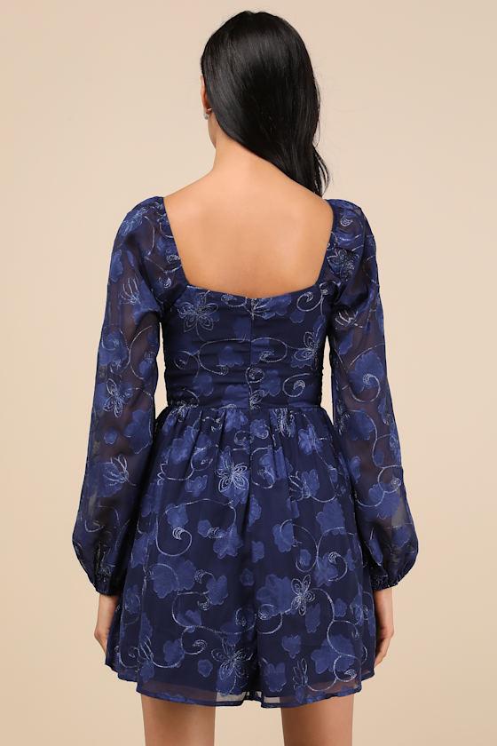 Decadent Charisma Navy Floral Embroidered Bustier Mini Dress Product Image