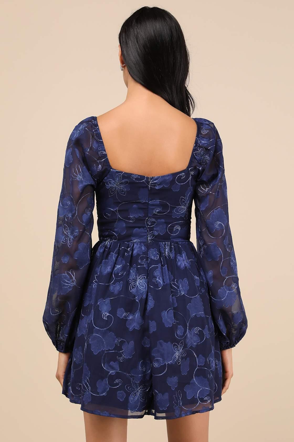 Decadent Charisma Navy Floral Embroidered Bustier Mini Dress Product Image