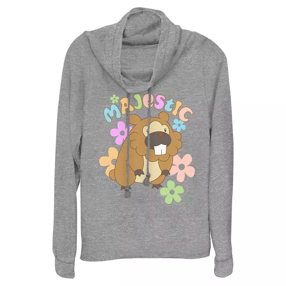 Womens Pokemon Majestic Creature Spring Vibes Cowlneck Graphic Lightweight Long Sleeve Gray Grey Product Image