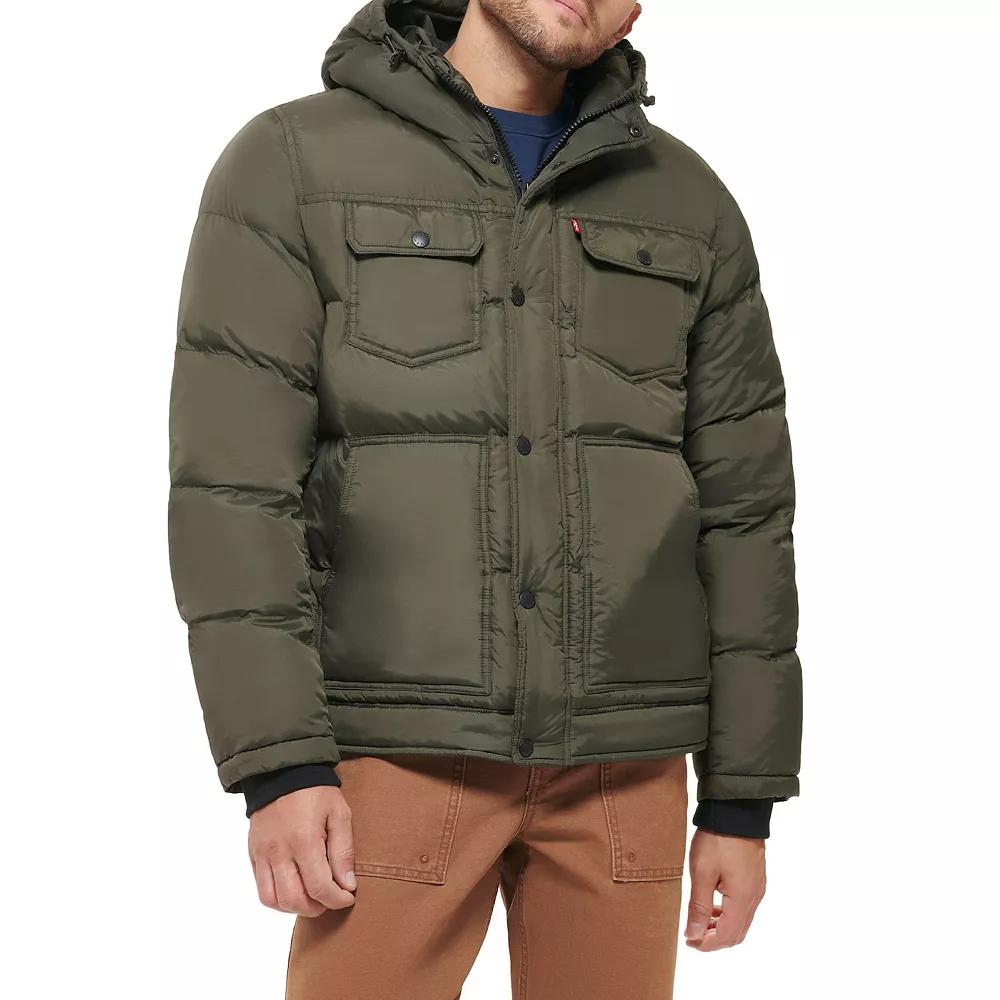 Mens Levis Heavyweight Hooded Puffer Jacket Green Product Image