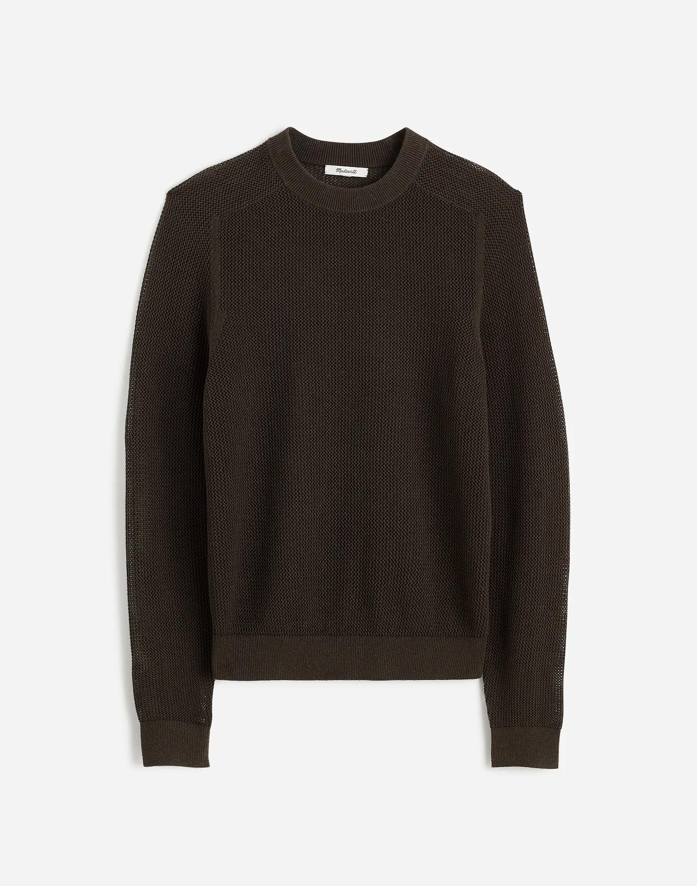 Mesh-Knit Crewneck Sweater in Lightweight Cotton-Linen Blend Product Image