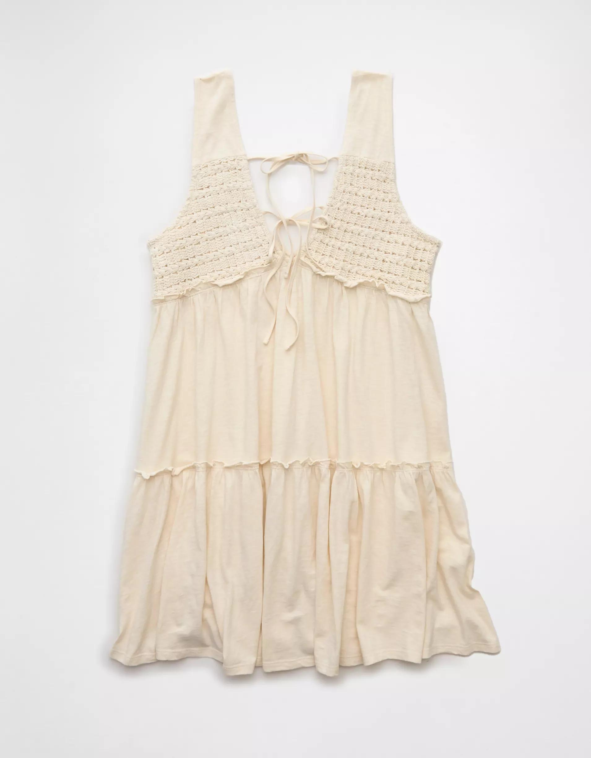 AE Sunchaser Knit V-Neck Crochet Mini Dress Product Image